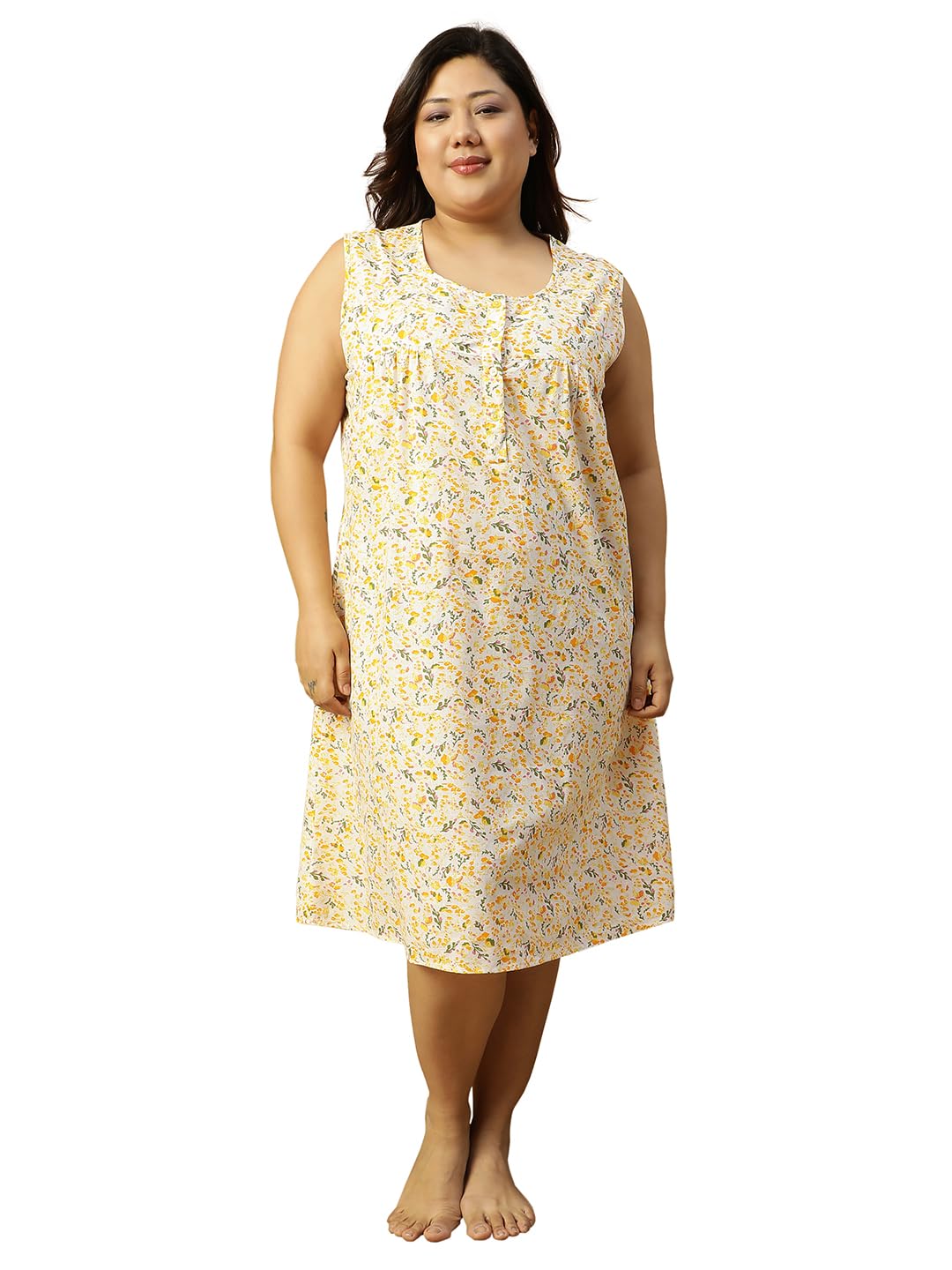 Women Plus Size White Cotton Sleeveless Printed Sort Nighty Maxi Nightdress Nightgown 2XL/3XL/4XL/5XL/6XL/7XL/8XL.-image-21