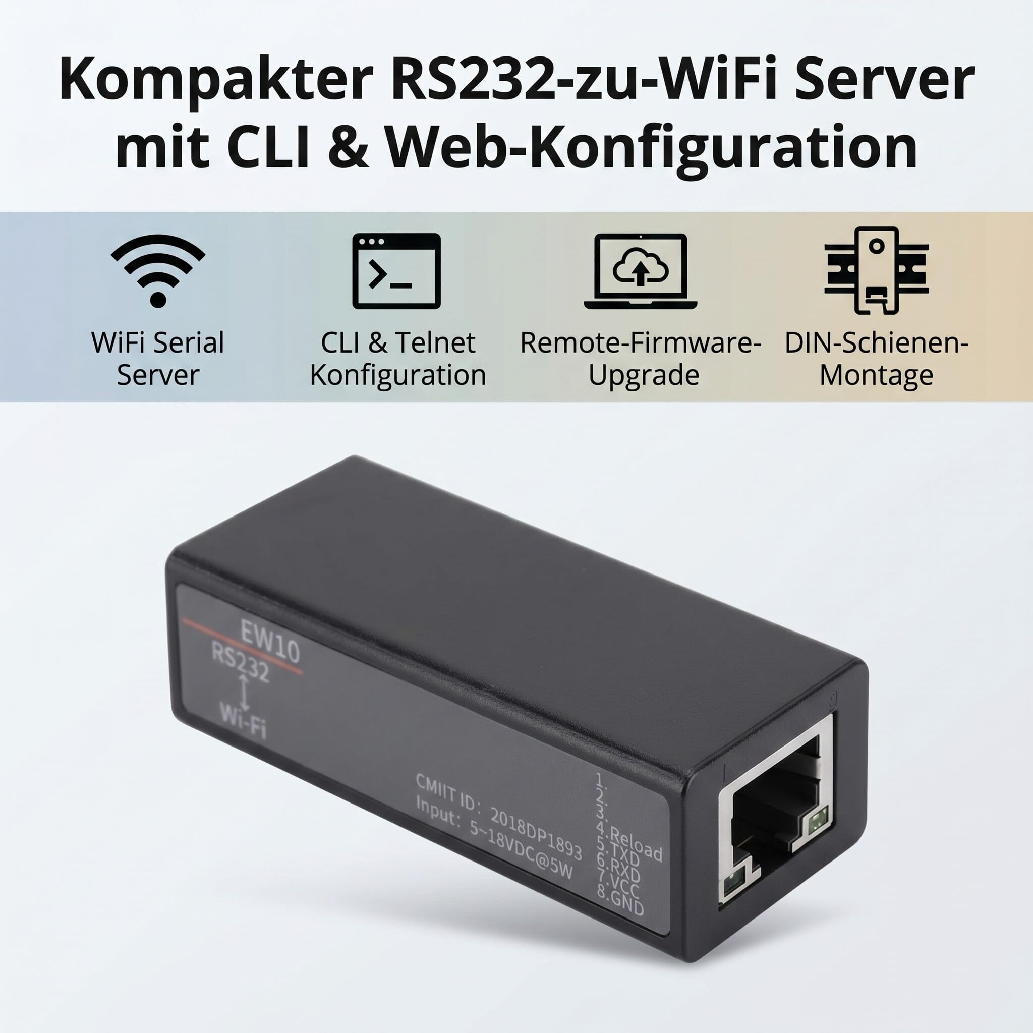 Ejoyous Serwer Szeregowy Wi-Fi, łatwa Instalacja RS232 do Wi-Fi, 5-36 V DC 160 MHz