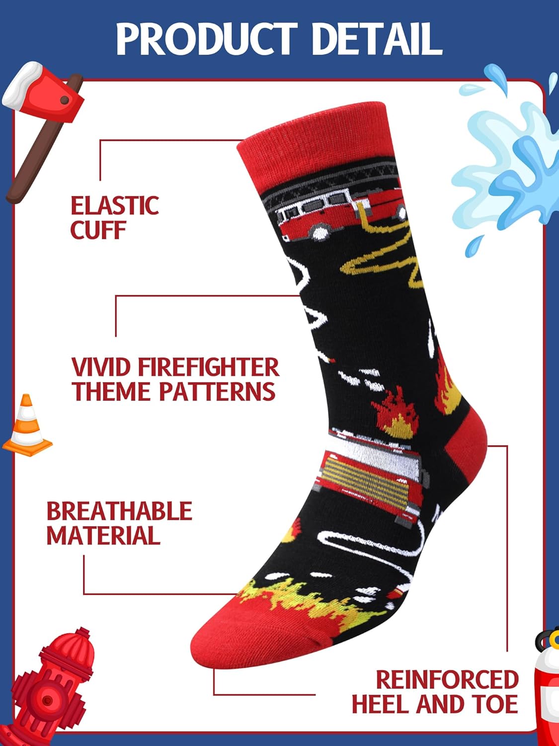 Eurzom 6 Pairs Novelty Fireman Gifts for Men Funny Cotton Crew Socks Valentine's Day Holiday Birthday Gift for Firefighter Dad Grandpa Boyfriend - Image 4