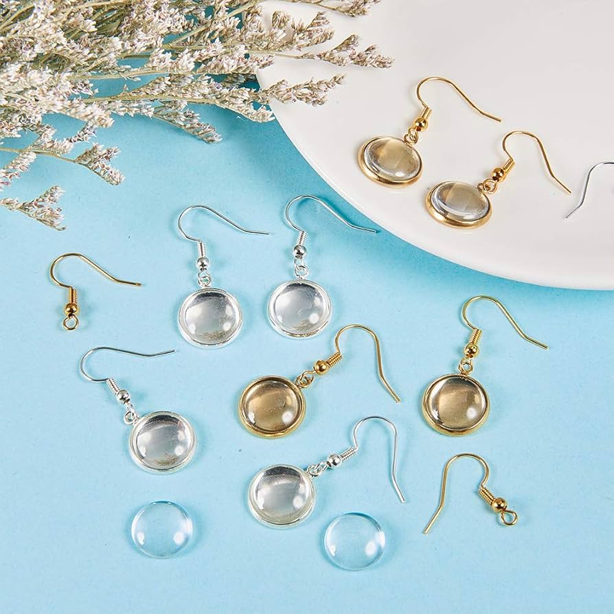 SUNNYCLUE 1 Box DIY 120Pcs 4 Colors Cabochon Earrings Aking Kit 40pcs