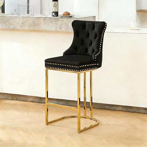 Miniatura 19 de UVV Juego de 4 taburetes de bar de altura de mostrador, taburetes de bar modernos de 26 pulgadas con respaldo, sillas de mostrador de tapicería