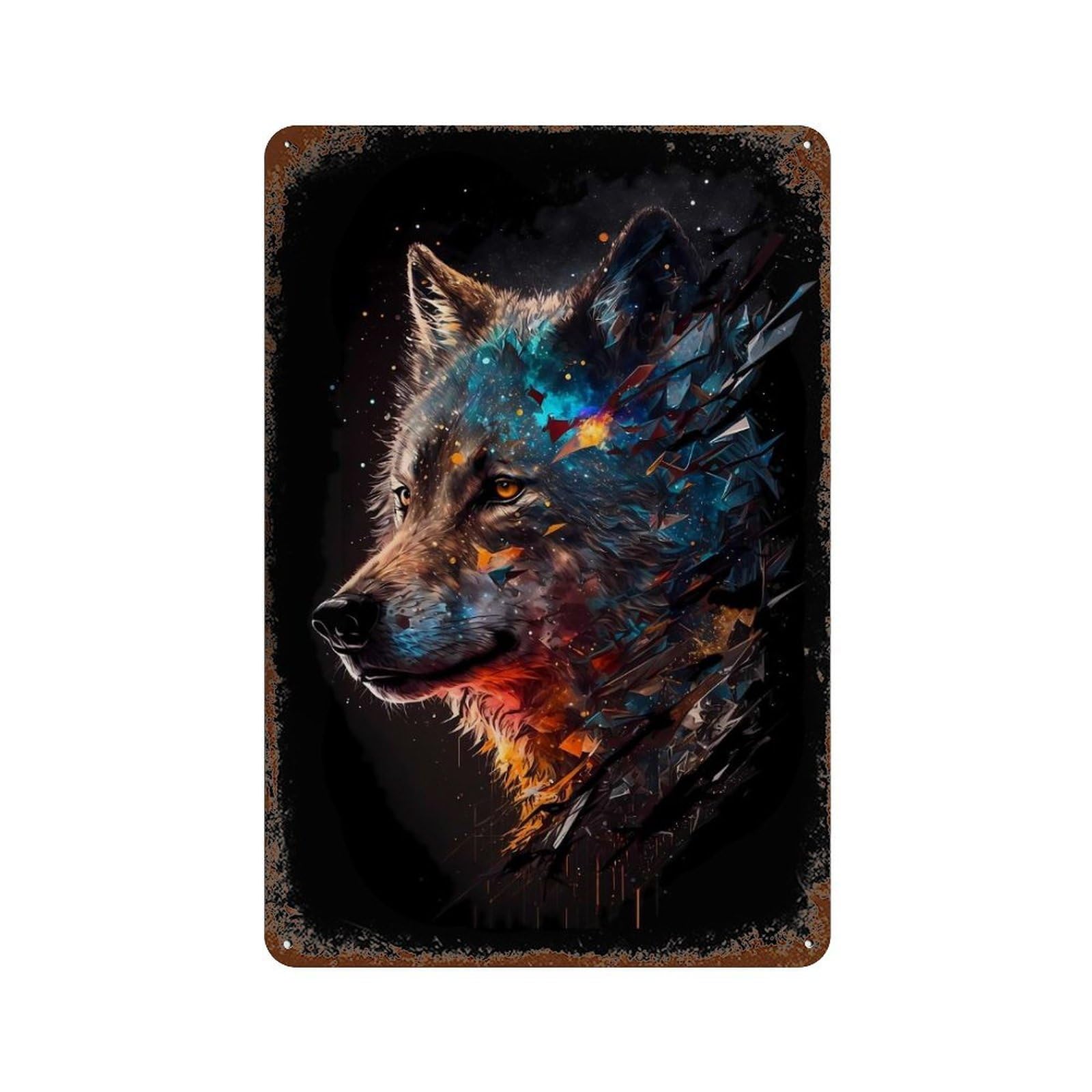 Wolf 11.8"x7.9" Rust Effect Tin Sign, Old School Wall Decor for Pub, Kitchen And Man Cave Decor