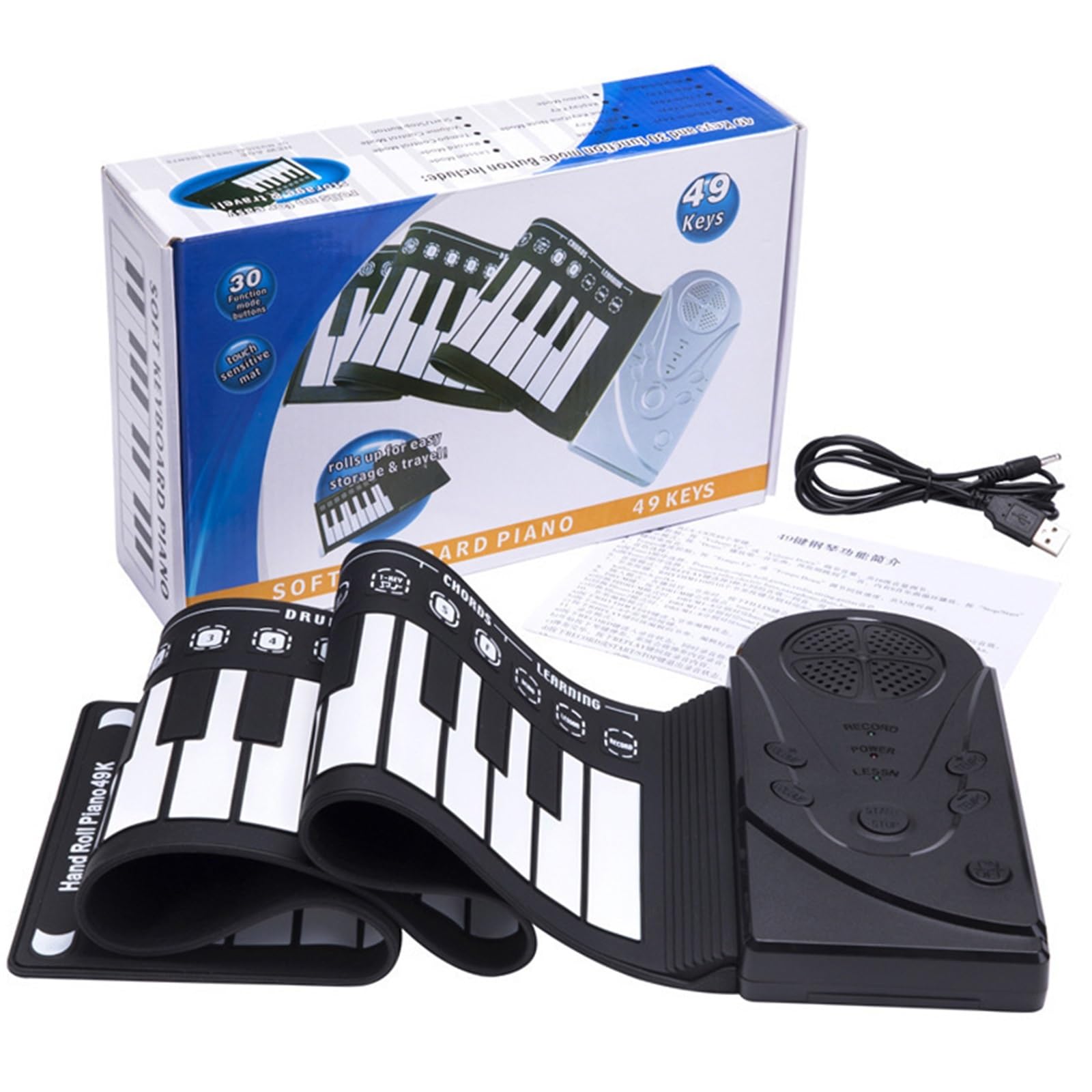 Tastiera Digitale Per Principianti Pianoforte Elettronico Pieghevole Portatile Per Principianti In Silicone Con 49 Tasti Arrotolati A Mano(Black)
