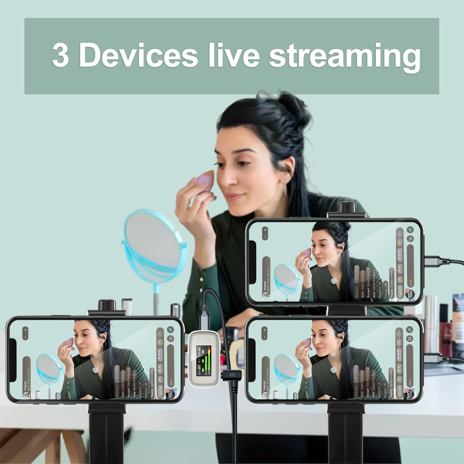 Micrófono Lavalier inalámbrico Lavalier para iPhone, diseño de mini micrófono con clip para transmisión en vivo, grabación de video, podcast, vlog, canto, equipo de Youtuber para cámara DSLR con