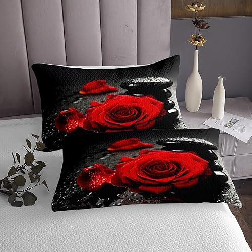 Miniatura 8 de Erosebridal Juego de colcha romántica floral de rosas negras y verde azulado, juego de colcha de rosas 3D para dormitorio de mujeres y niñas,