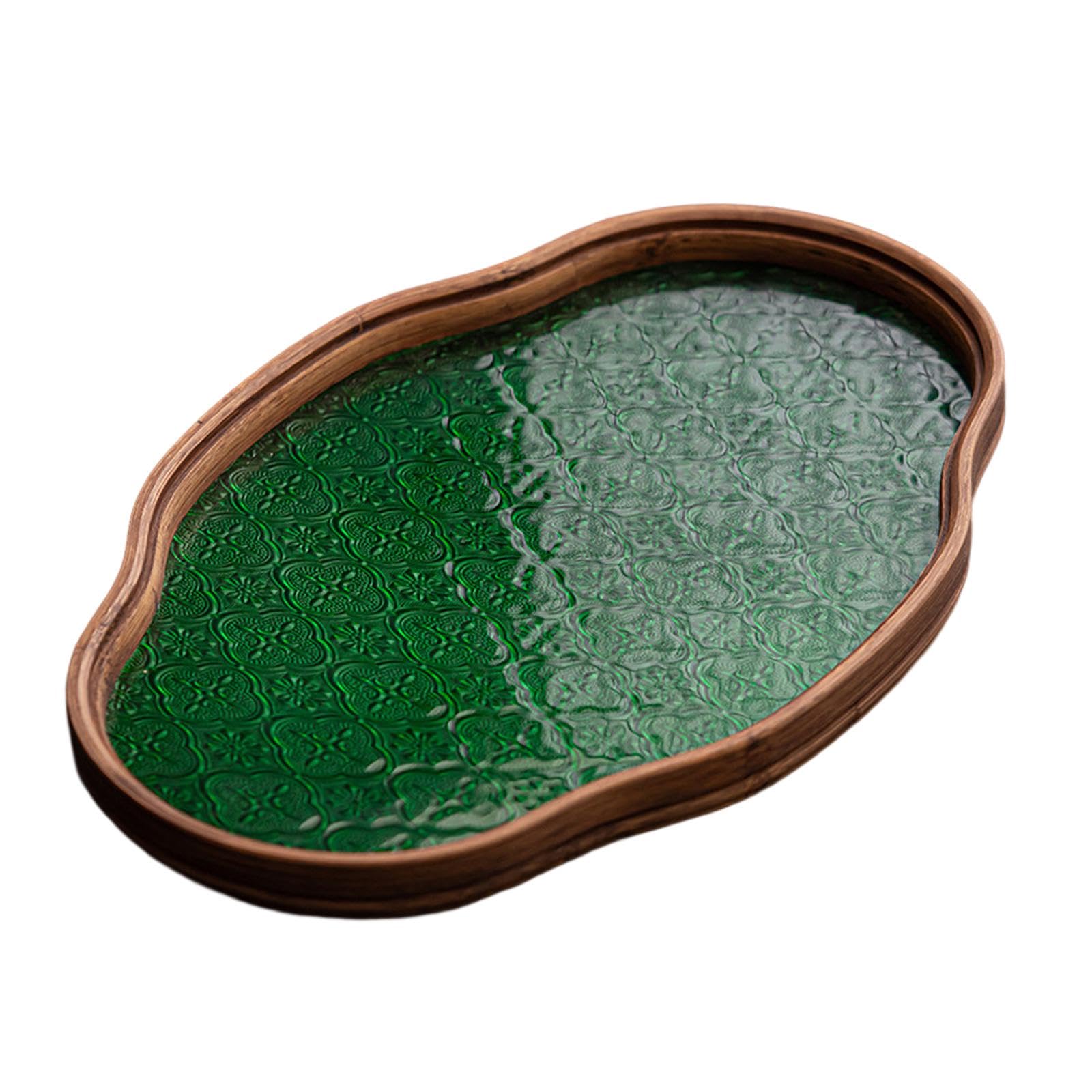 Plateau en verre bégonia vert taille L au design raffiné et luxueux