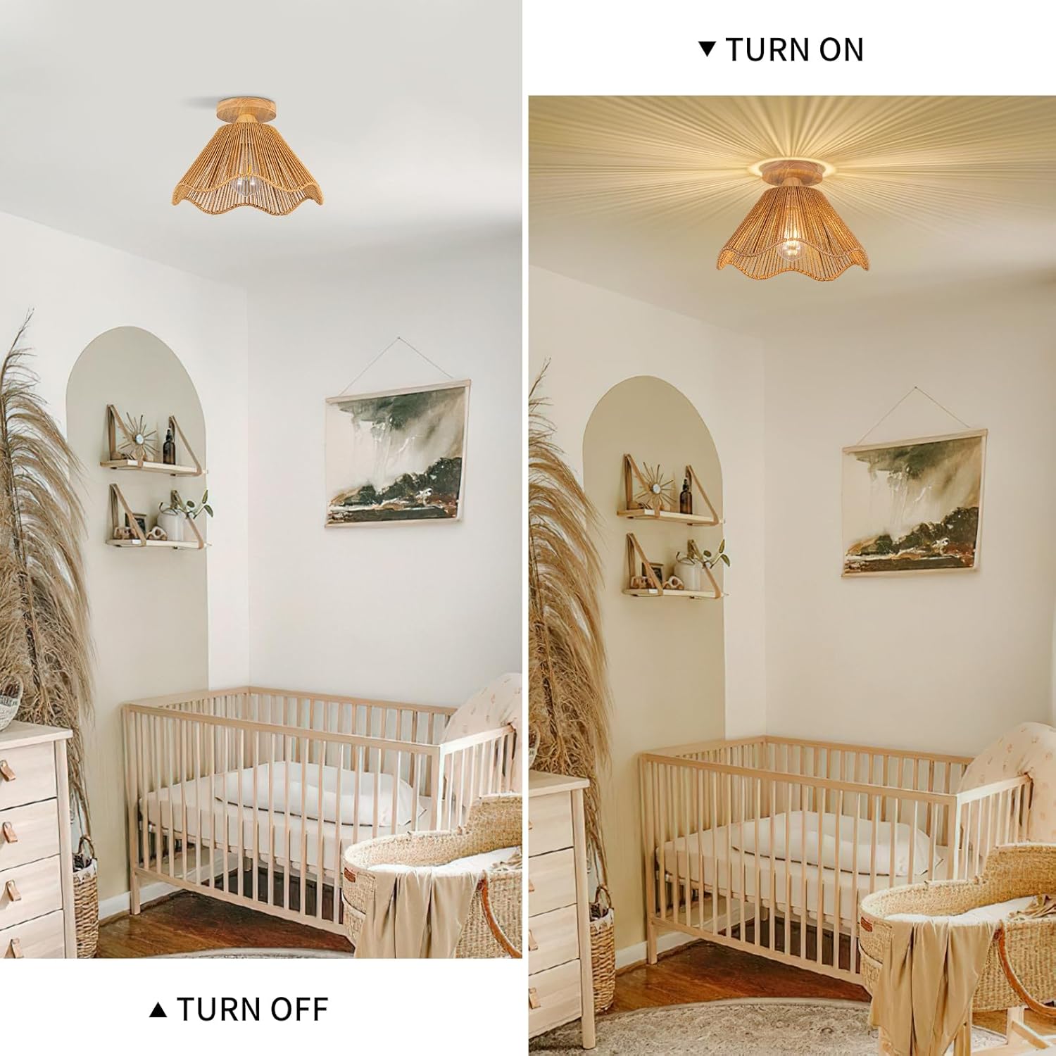 D12.5 Inch Boho Light Fixtures Ceiling Mount Boho Rattan Ceiling Light Flush Mount Mini Chandelier Bedroom Hallway Entryway Bathroom Nursery