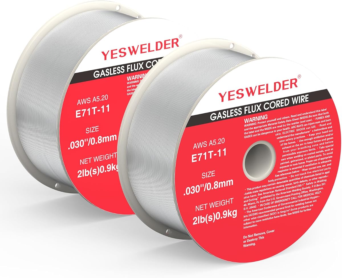 YESWELDER E71T-11 Cable MIG con núcleo fundente sin gas, 0.030 pulgadas, 2 libras, 2 paquetes | 0,030 pulgadas, carrete de ABS resistente, alimentación suave, fácil manejo, almacenamiento organizado