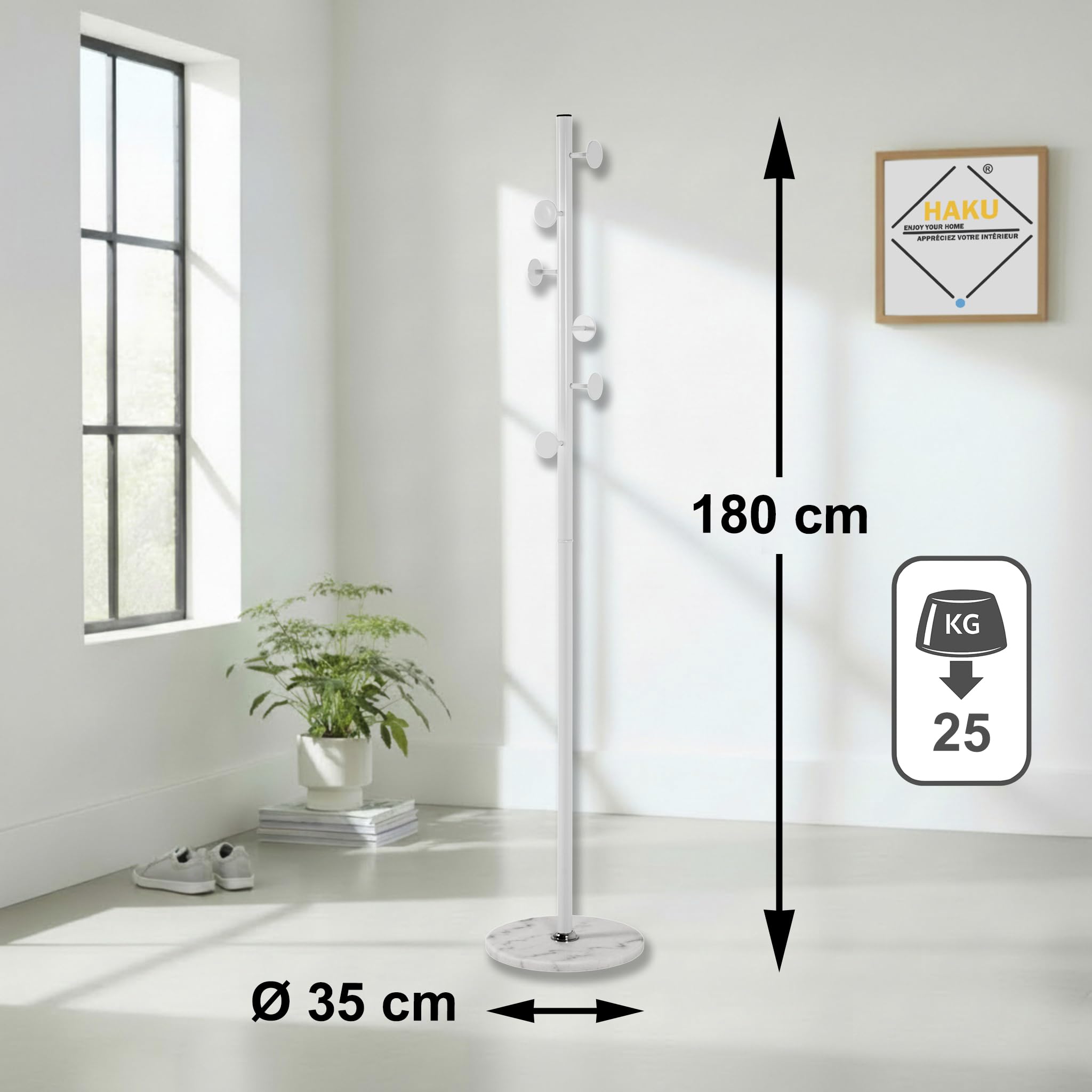 HAKU Appendiabiti da terra bianco, Marmo, Metallo Appendiabiti - Dim. A 180 cm x Ø 35 cm, Stile Moderno