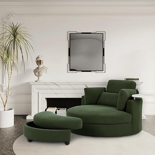 Miniatura 13 de Yoglad Silla redonda giratoria de gran tamaño, sillas de 360 grados con bandeja otomana para reposabrazos ideal para sala de estar, dormitorio (pana