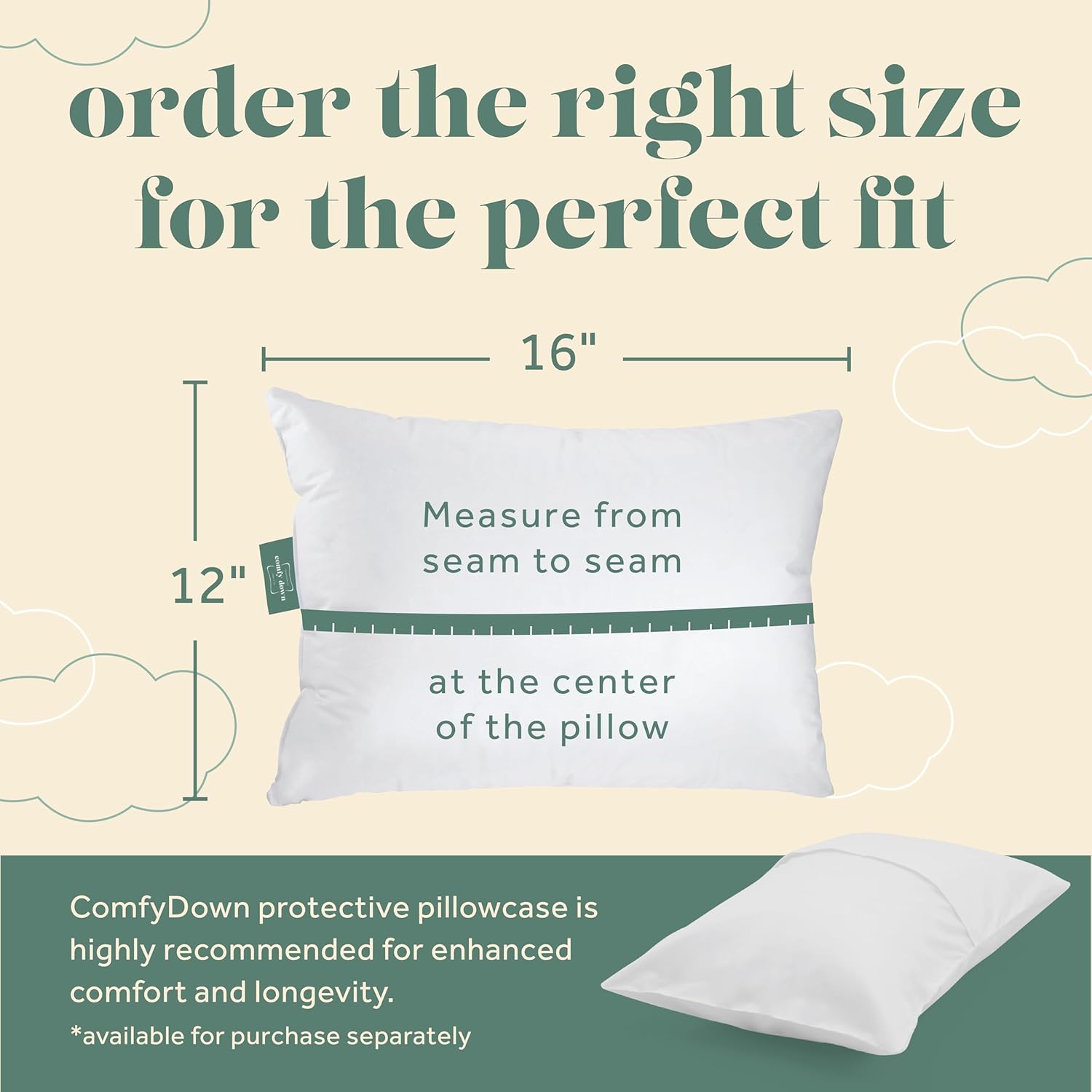 ComfyDown Toddler Pillow, 800 Fill Power Goose Down Fill, 300 Thread Count 100% Cotton Cover - Made in USA 18 Months to 6 Years (12" X 16")