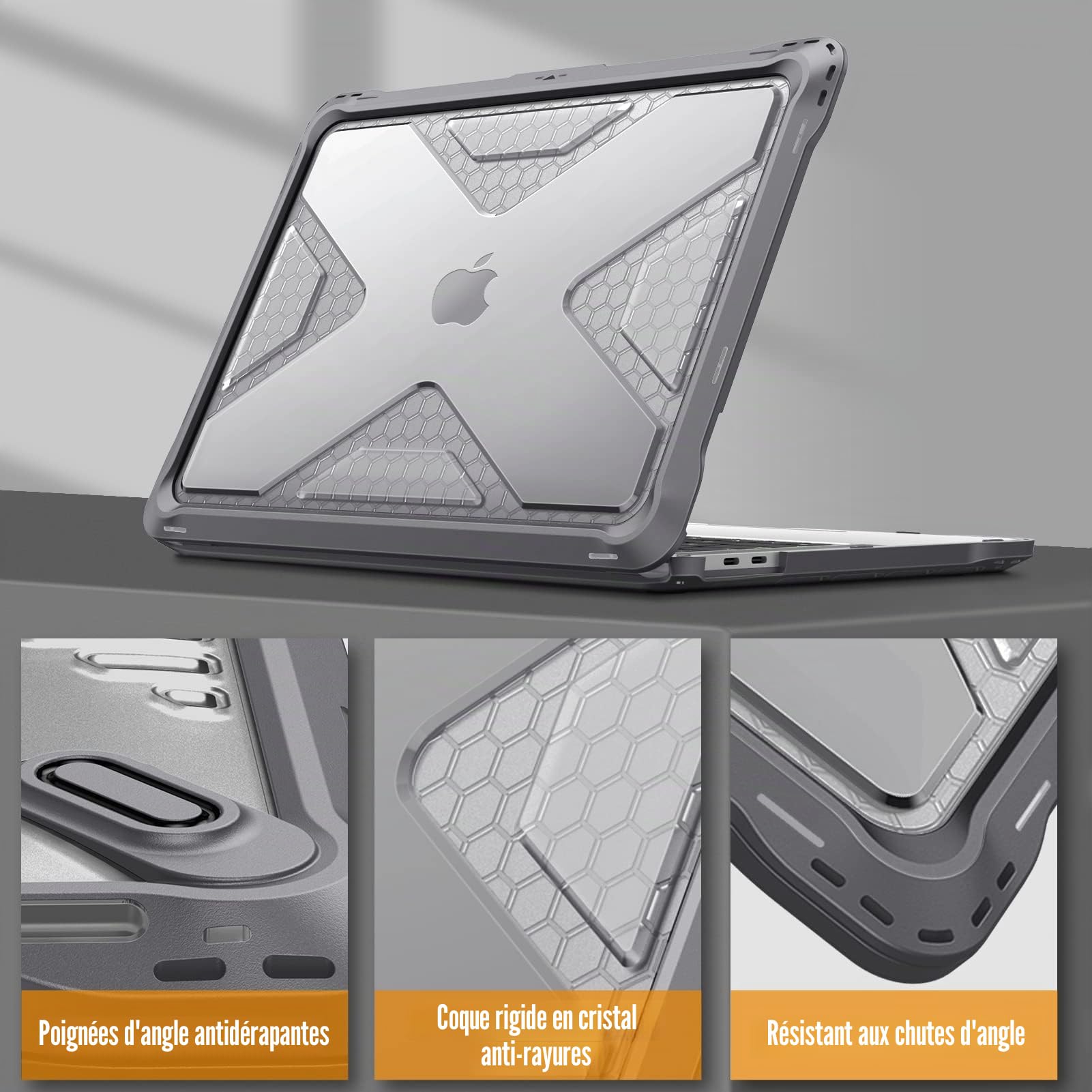 FINTIE Coque Compatible avec MacBook Pro 13 Pouces M2 / M1 (2022-2016) A2338 / A2289 / A2251 / A2159 / A1989 / A1706 / A1708 - Etui Hybride Robuste Housse Antichoc, Gris