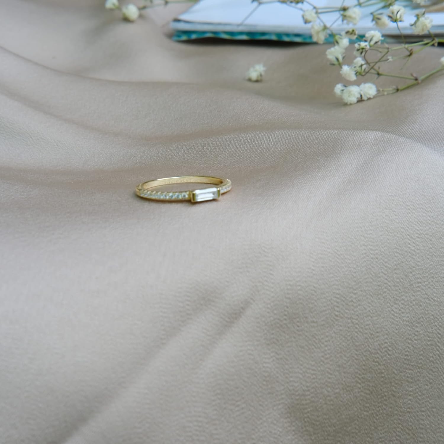espere Minimal Dainty Baguette Wedding Band Ring | Lab-Created Emerald Cut Cubic Zirconia Stacking Ring | Anniversary Band for Her