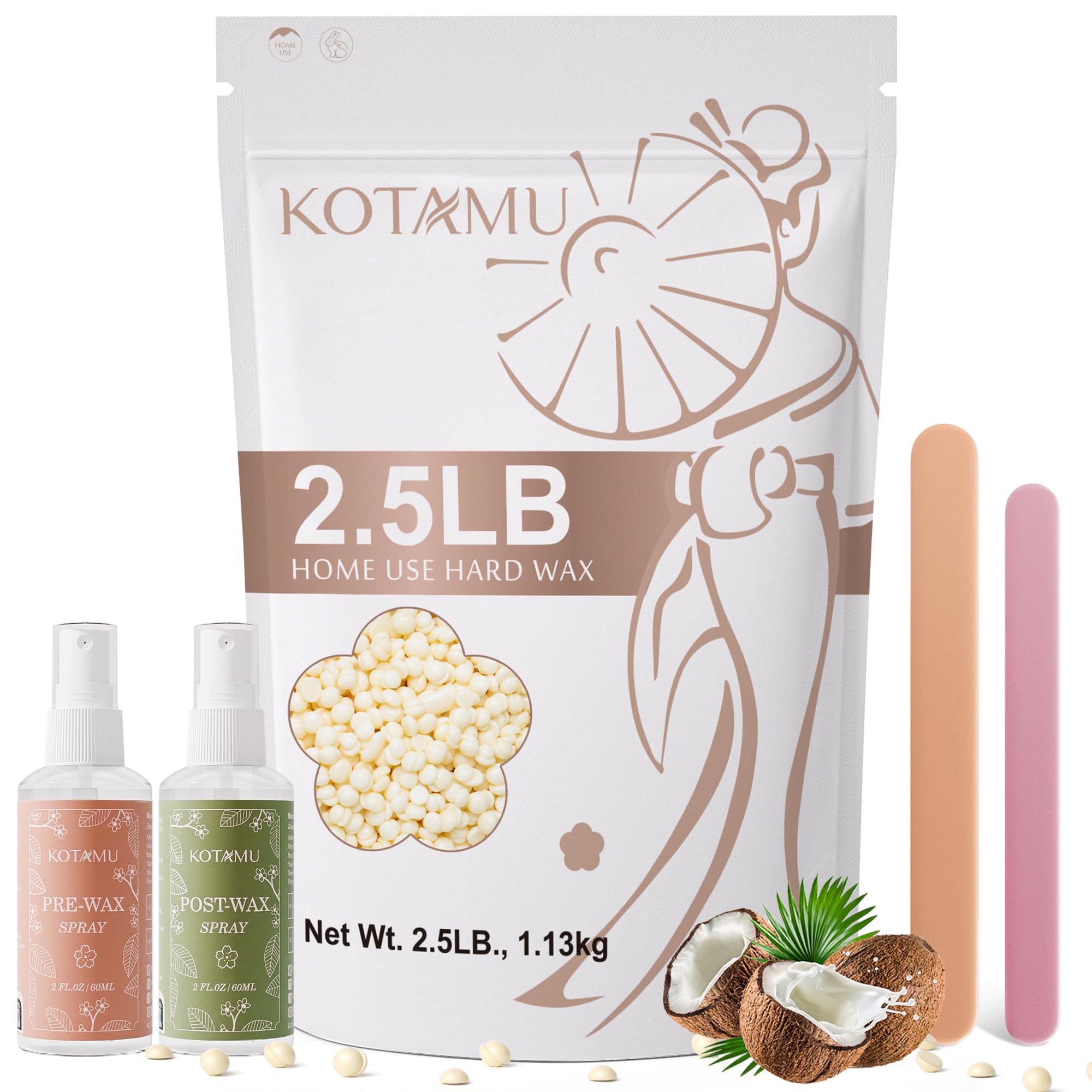 KOTAMU Perline di cera dura per donne e uomini, per depilazione di crema per pelle sensibile a tutto il corpo, petto, schiena, gambe, bikini, ceretta brasiliana, ricarica 1,1 kg, per capelli spessi e