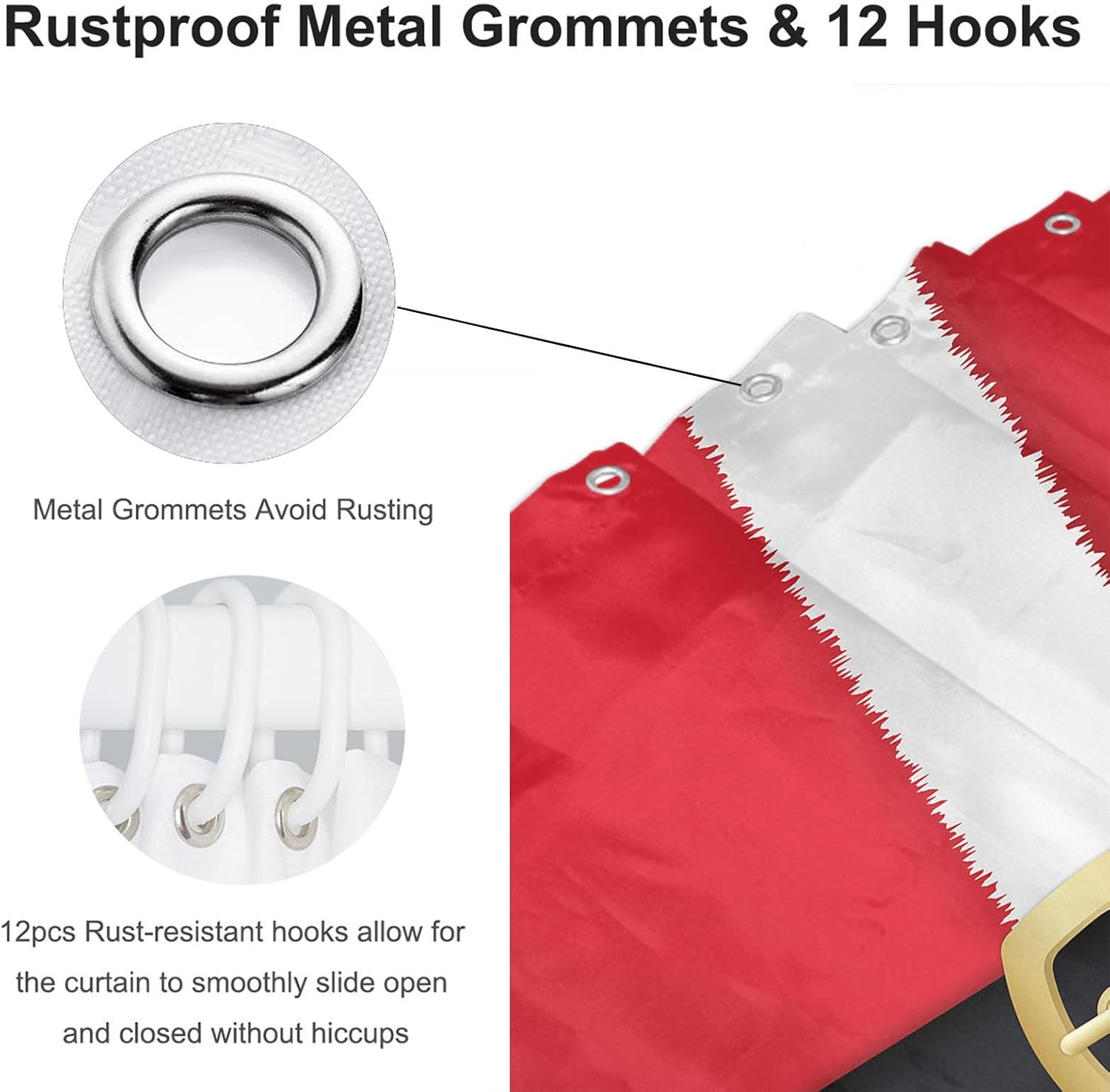 Christmas Shower Curtain 72x72 Inch Red Santa Claus Belt Bathroom Accessories Home Waterproof Polyester Fabric