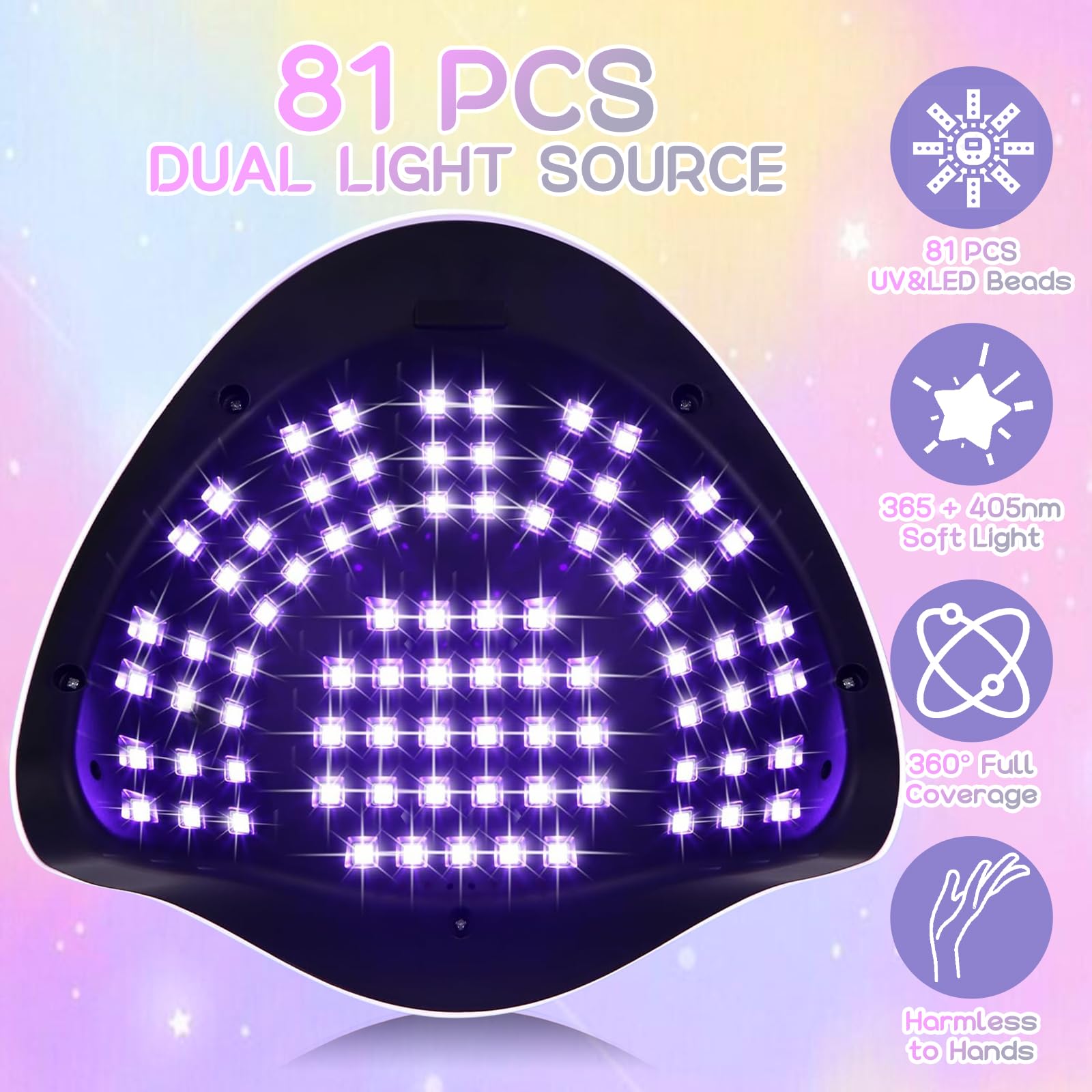 380W Lampe UV Ongles Gel avec 81 Perles, 4 RéGlages De Minuterie Lampe Uv Ongles Semi Permanent Avec LCD Ecran, Capteur Automatique UV Lamp Nails pour Maison et Salons de Manucure Professionnels
