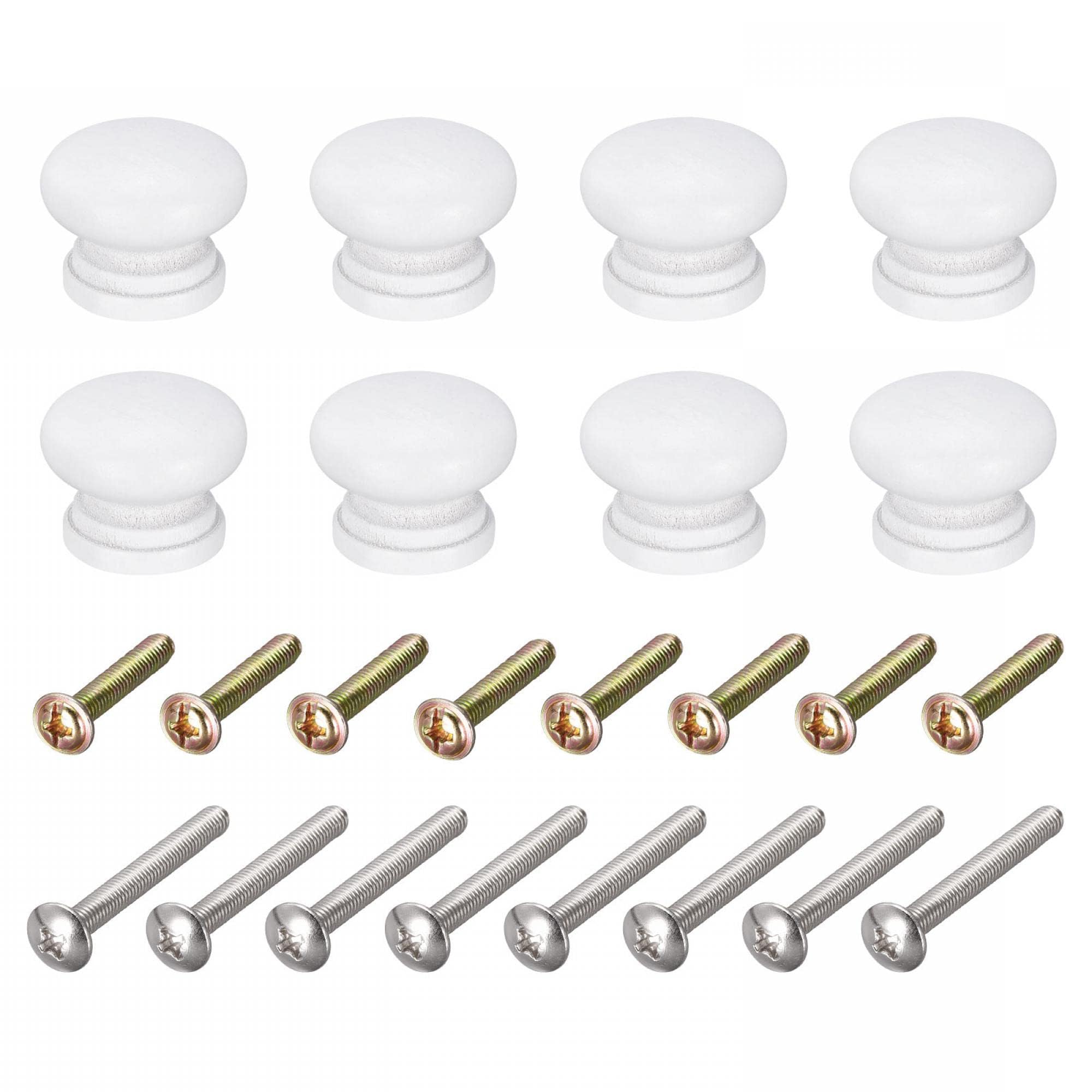 TOP-VIGOR 8Pcs Wooden Drawer Knobs, 24x20mm Round Wood Pull Handles with Screws, Solid White Knobs for Drawers, Cabinets, Wardrobes and Dressers