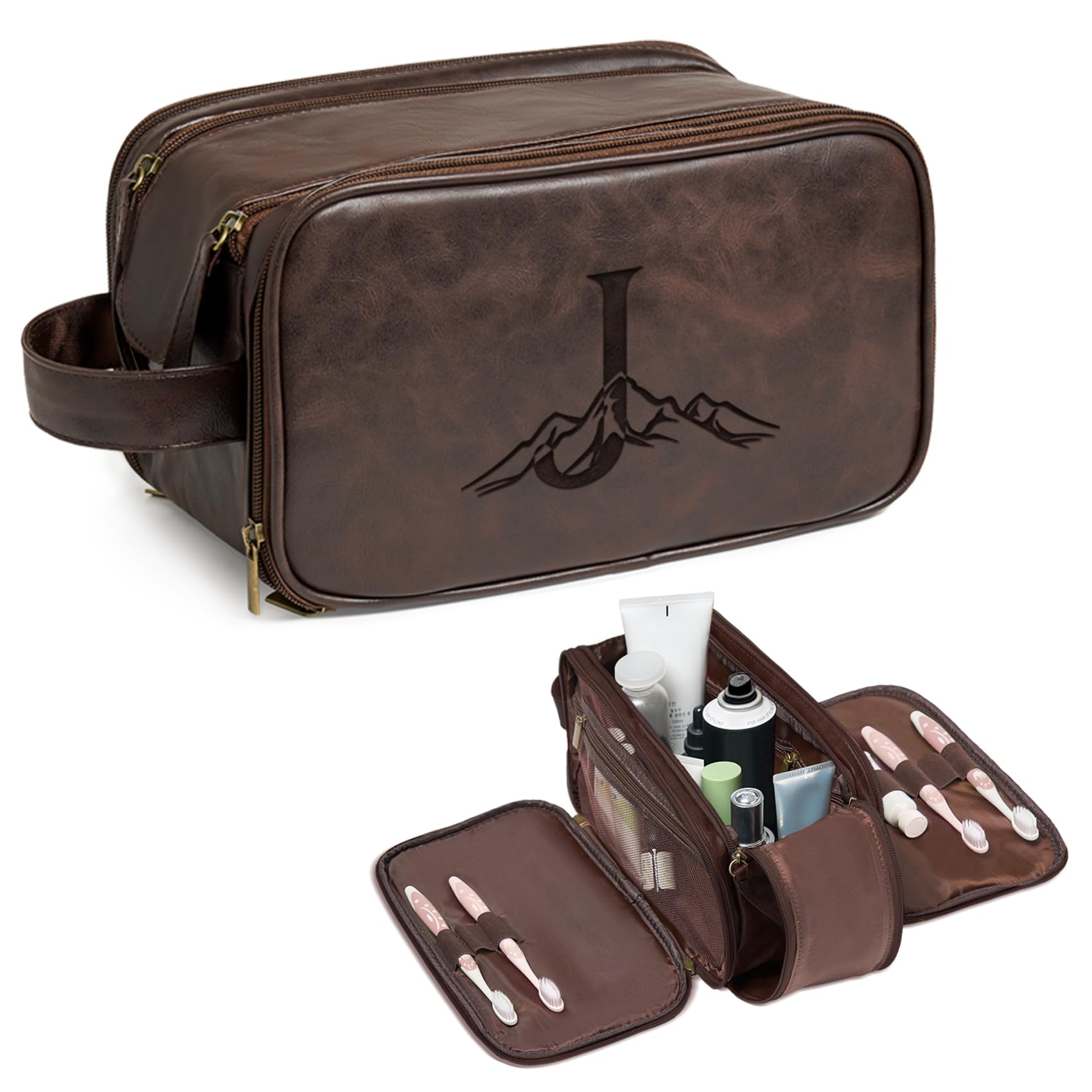 Janhavi Personalized Toiletry Bag for Men, Gifts for Boyfriend, Toiletry Bag For Shower Caddy,Personalized Initials & Mountain, Mens Toiletry Travel
