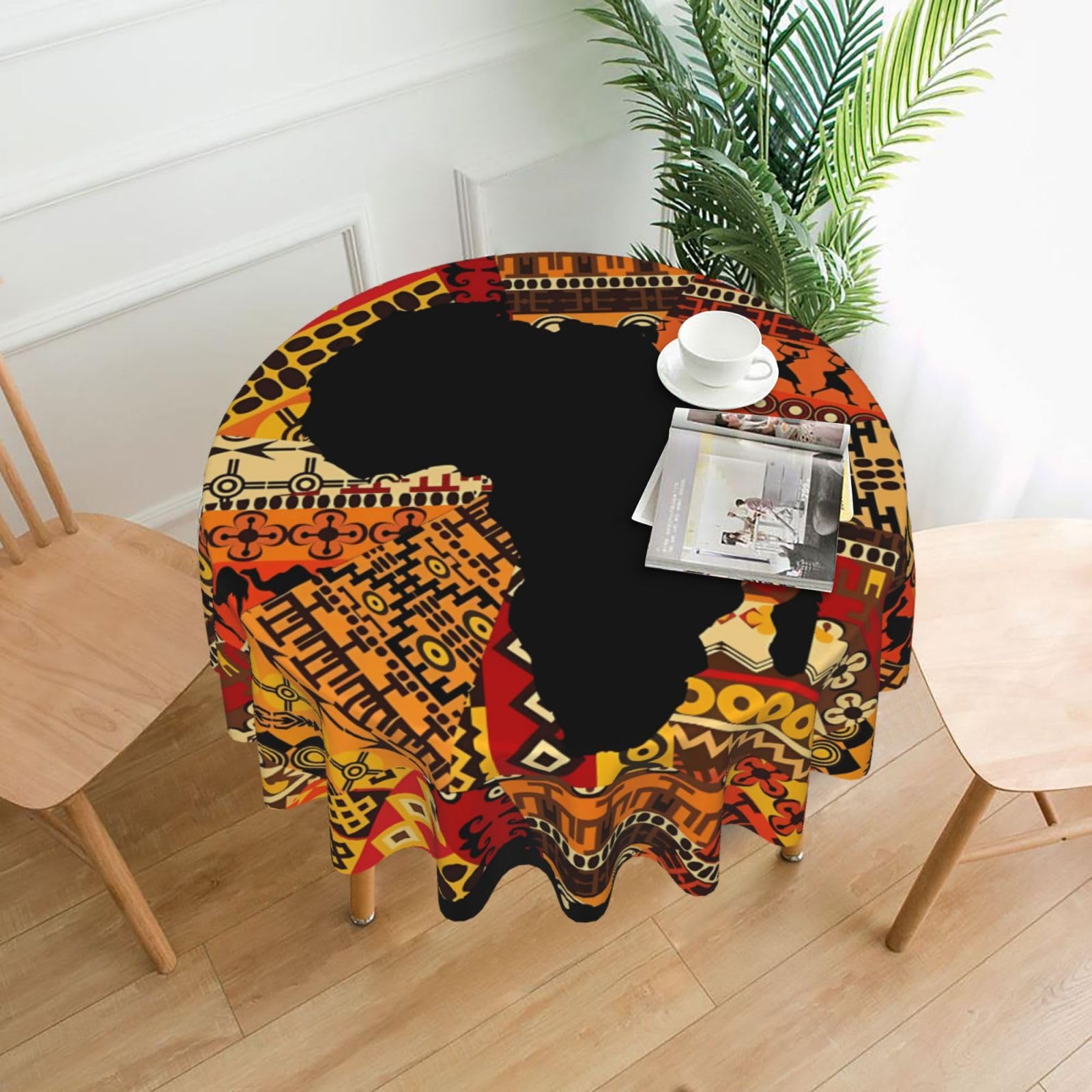 HJFCZH African Map Ethnic Pattern Prints Round Decorative Tablecloth 60in - High-Grade Polyester Throw for Dinners, Weddings & Everyday Use