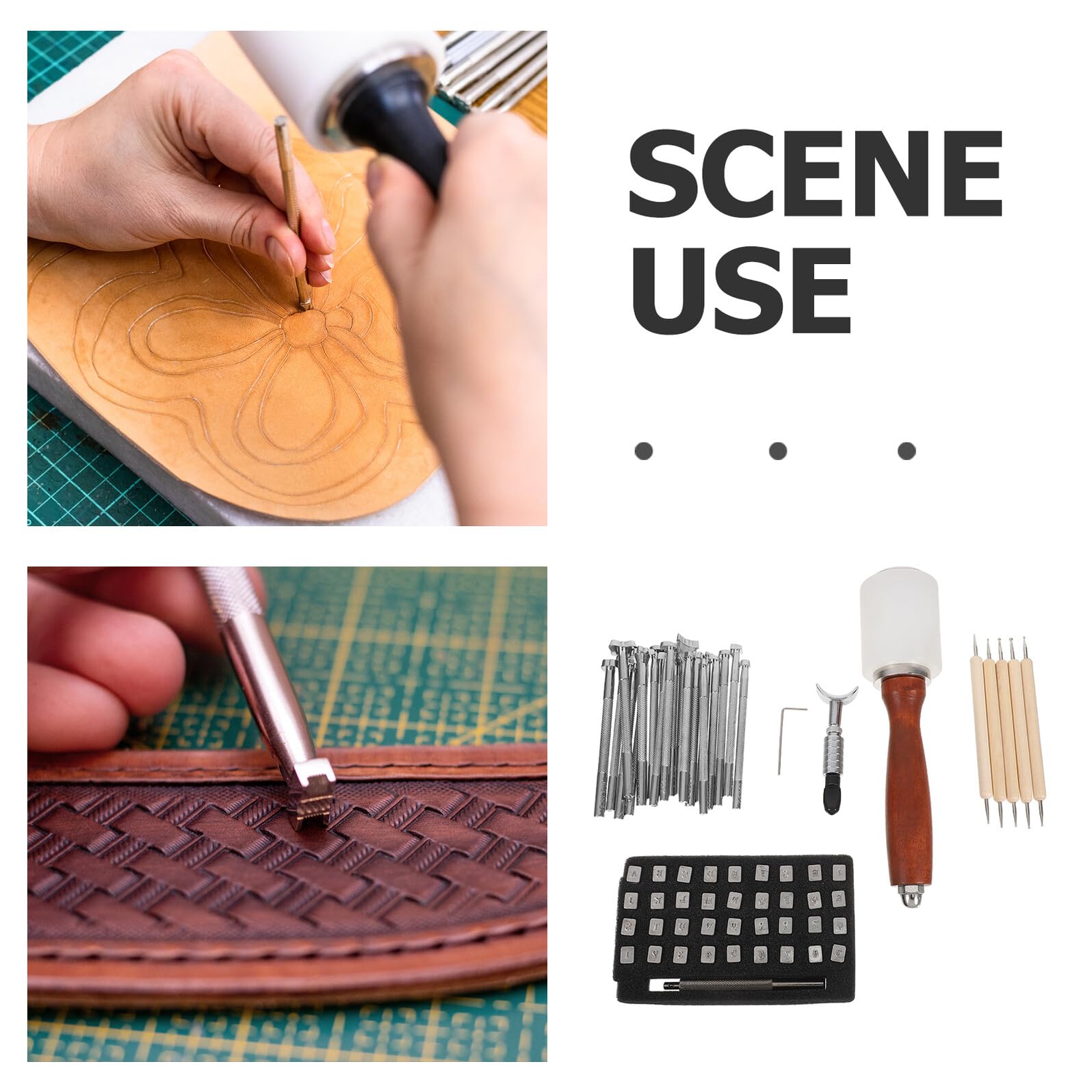 SHINEOFI Kit de Herramientas para Repujado Cuero con Punzones de Números y Letras Acero Endurecido para Precisión Mango Ergonómico para Manualidades DIY y Proyectos Artesanales