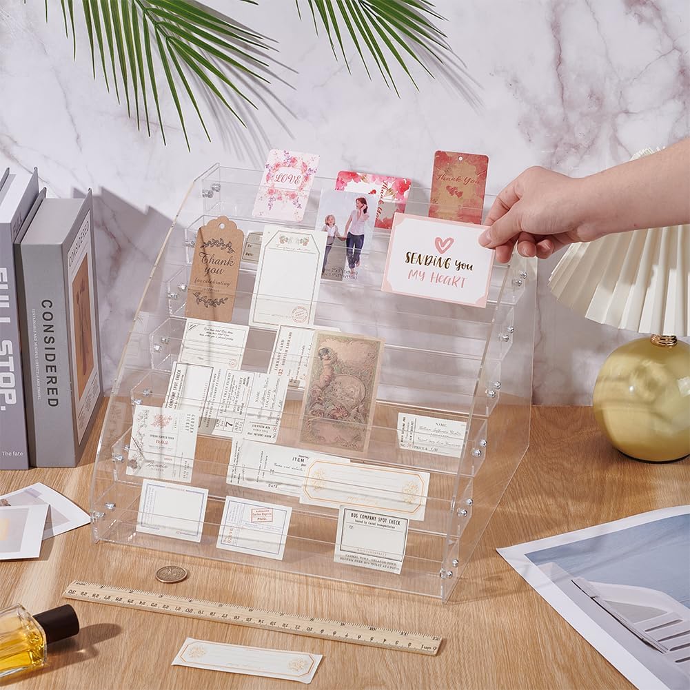 UNICRAFTALE 7-Tier Acrylic Greeting Card Display Stand Portable Christmas Greeting Card Rack Storage Stamp Postcard Mail Greeting Card Holder Sticker Organizer for Retail Counter Desk