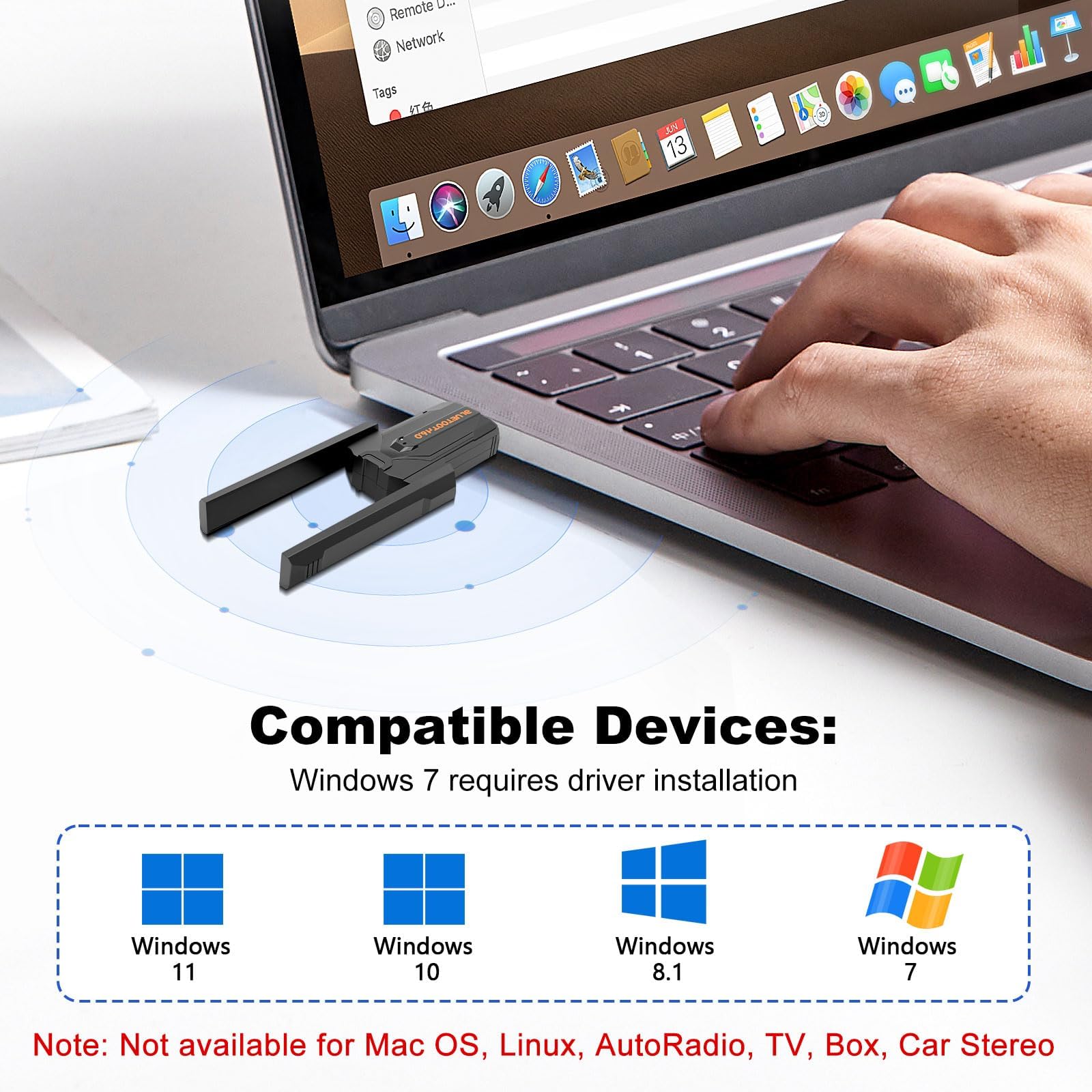 Adaptador Bluetooth 6.0 USB Dongle para PC, USB Bluetooth Stick para ratón, soporta hasta 5 dispositivos al mismo tiempo, gran alcance, baja latencia, compatible con Windows 11/10/8.1, antena doble