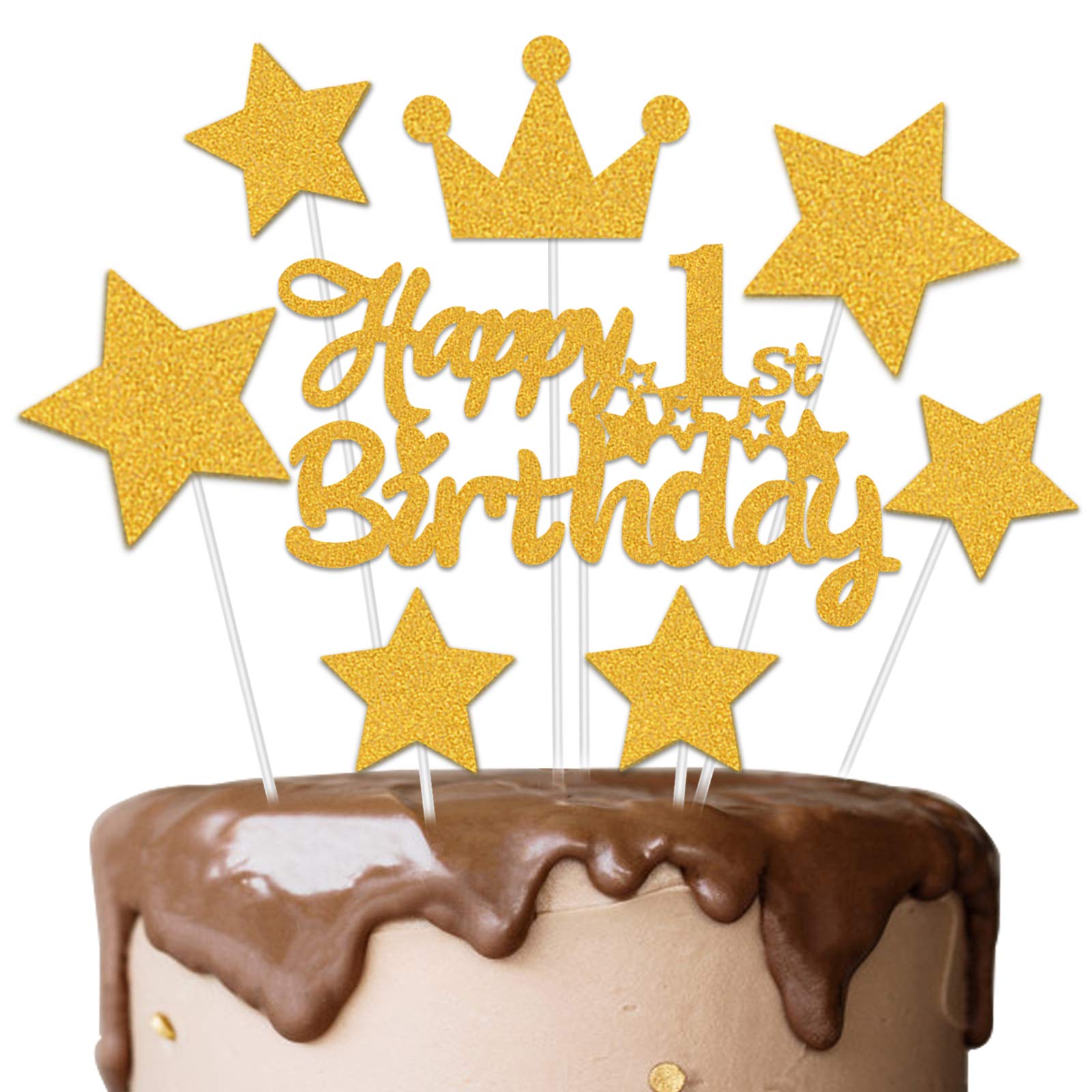 Buy VAINECHAY Happy Birthday Cake Topper Decorations Glitter Gold Star