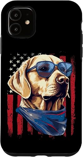 Funda para iPhone 11 Labrador Amarillo Bandera Americana USA Laboratorio Amarillo 4 de Julio