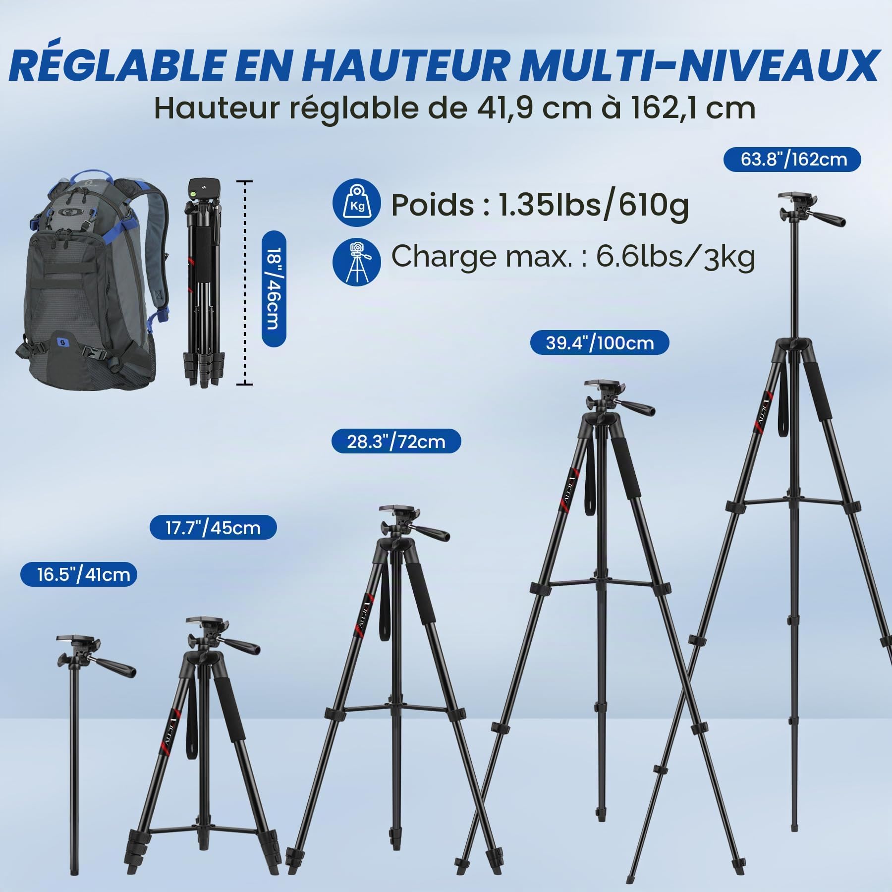 Victiv 162cm Nouveau Trepied Smartphone, Trépied Téléphone en Aluminium pour iPhone, Samsung, Huawei, avec Télécommande & Support, Portable Trépied Appareil Photo pour DSLR Caméra, Canon, Nikon, Sony
