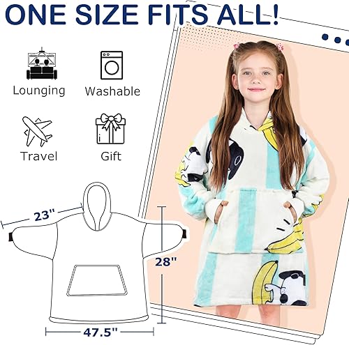 Miniatura 2 de Catalonia Manta de gran tamaño con capucha para niños, sudadera de forro polar con bolsillo frontal grande, 4-12 años para niño y niña