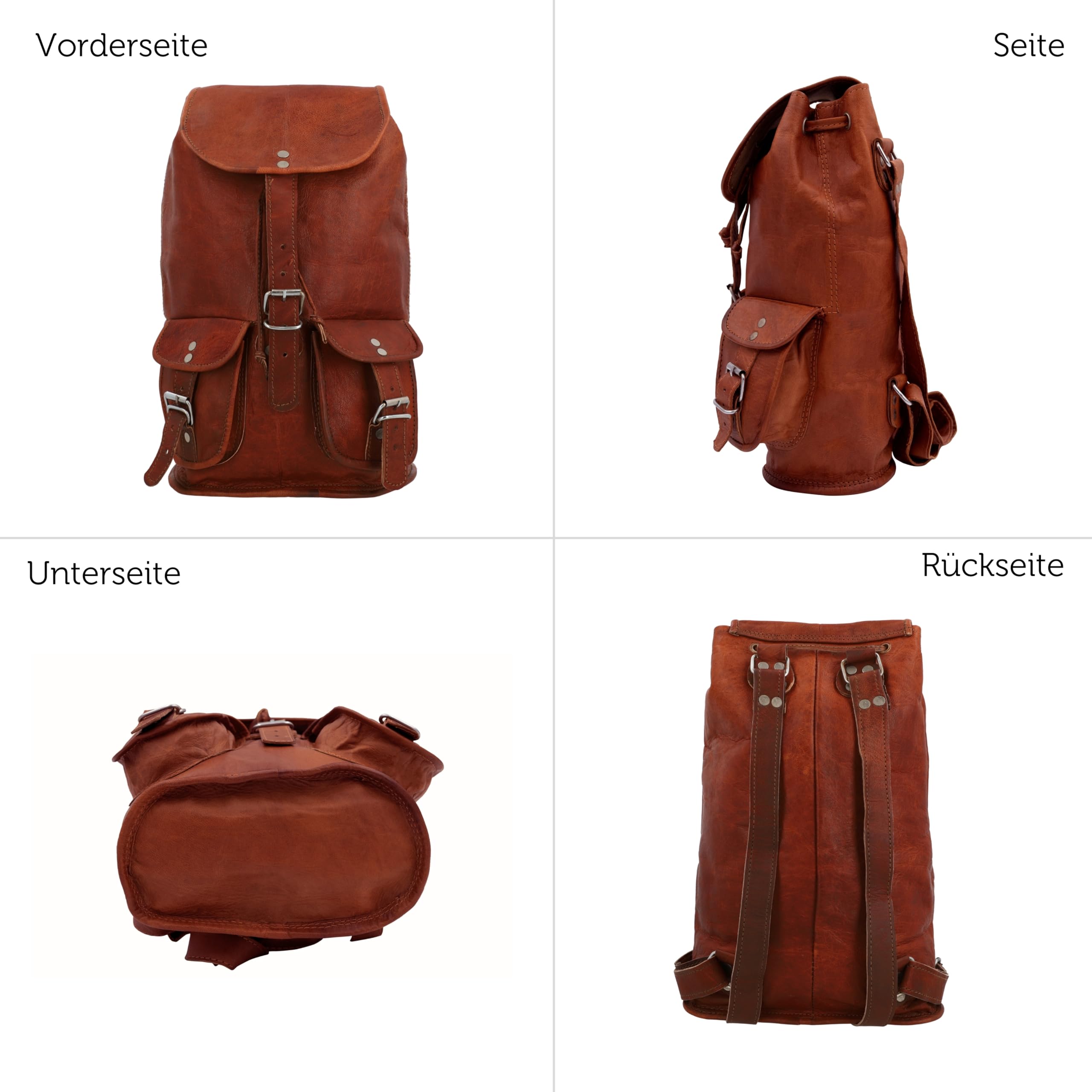 Gusti Rucksack Leder - Gary 13" Damen und Herren Cityucksack Unirucksack Wanderrucksack Alltagsrucksack Vintage Braun Leder