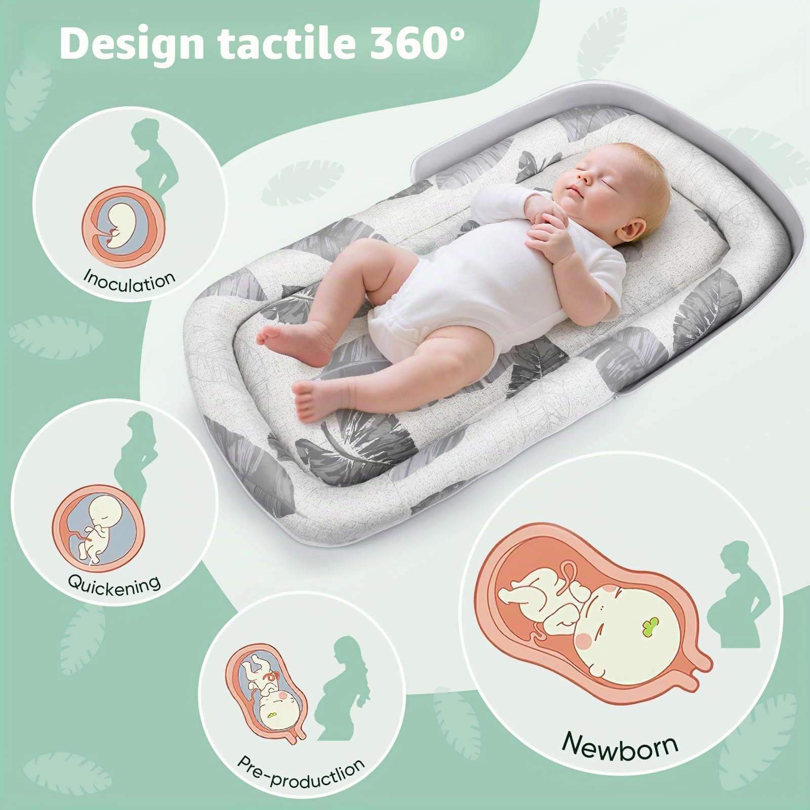 Baby Nest - Nid d'Éveil et de Sommeil pour Nouveau-Nés jusqu'à 24 Mois - Couchage Bébé Respirant & Portable Double Face, Léger & Lavable en Machine avec Sac de Transport-Pour Dormir, Jouer et Voyager