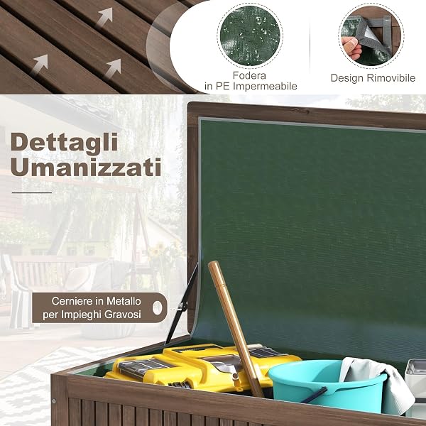 COSTWAY Baule da Giardino in Legno 213 L, Baule da Esterno con Ruote e Maniglie, Interna Resistente all'Acqua, Contenitore Salvaspazio da esterno armadio, 114 x 58,5 x 51 cm (Modello 4) - 4