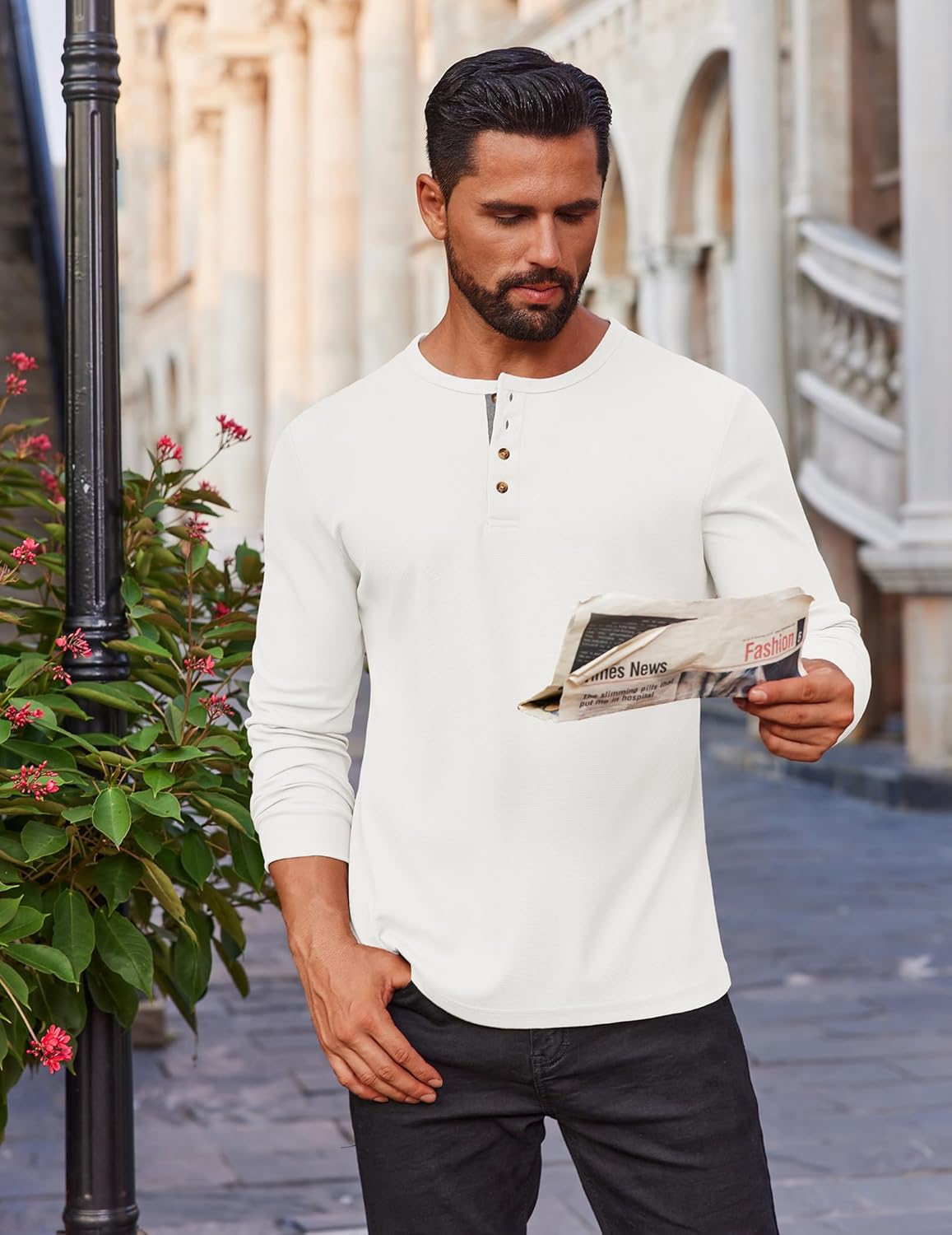 COOFANDY Mens Waffle Henley Shirts Long Sleeve Casual T-Shirt Basic Lightweight Pullover Tees - Image 7