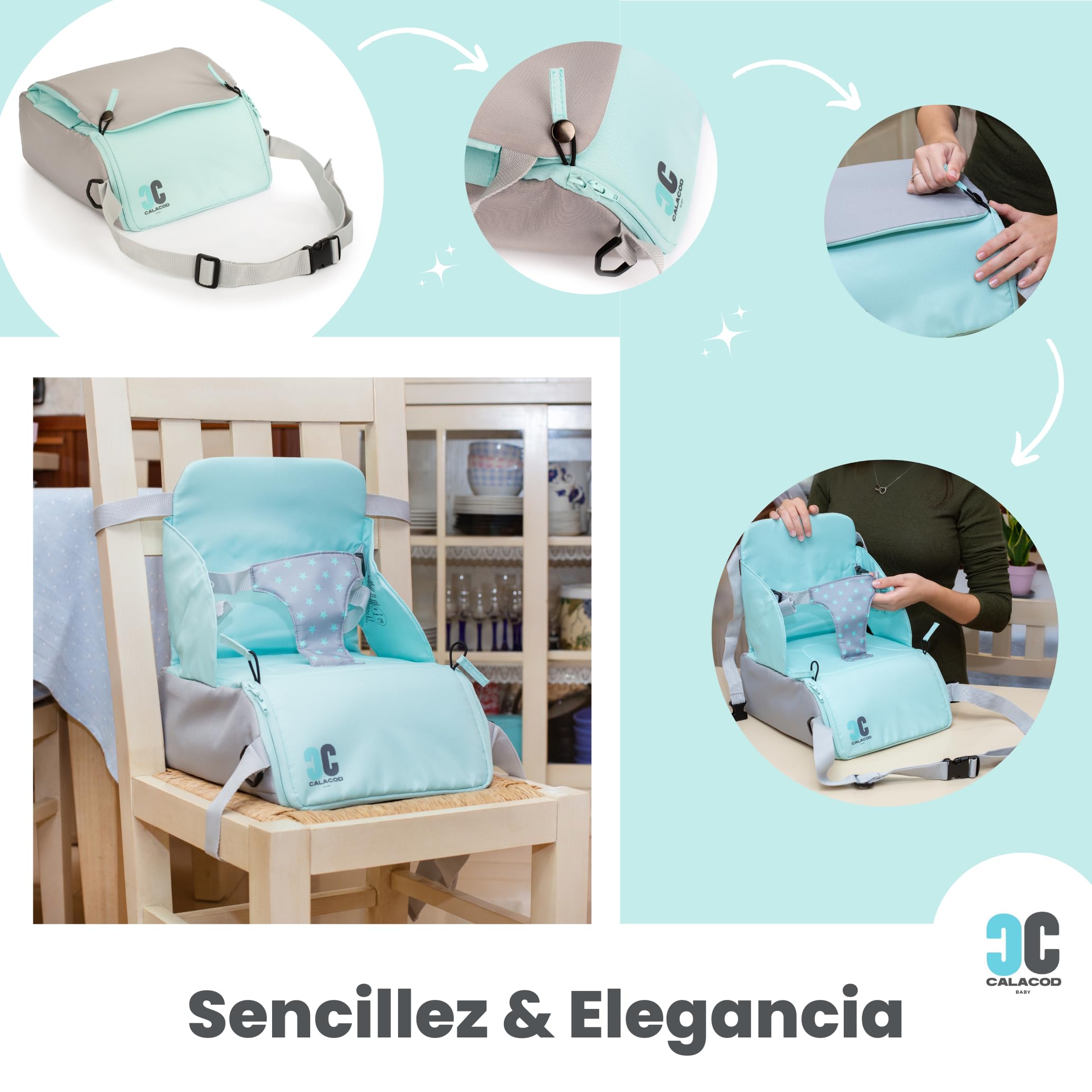Trona portatil bebe de diseño - 2 en 1: trona de viaje + bolsa de gran capacidad - alzador/elevador de silla para mesa de comer - trona plegable ligera - 6m/3 años (15kg), color UNISEX