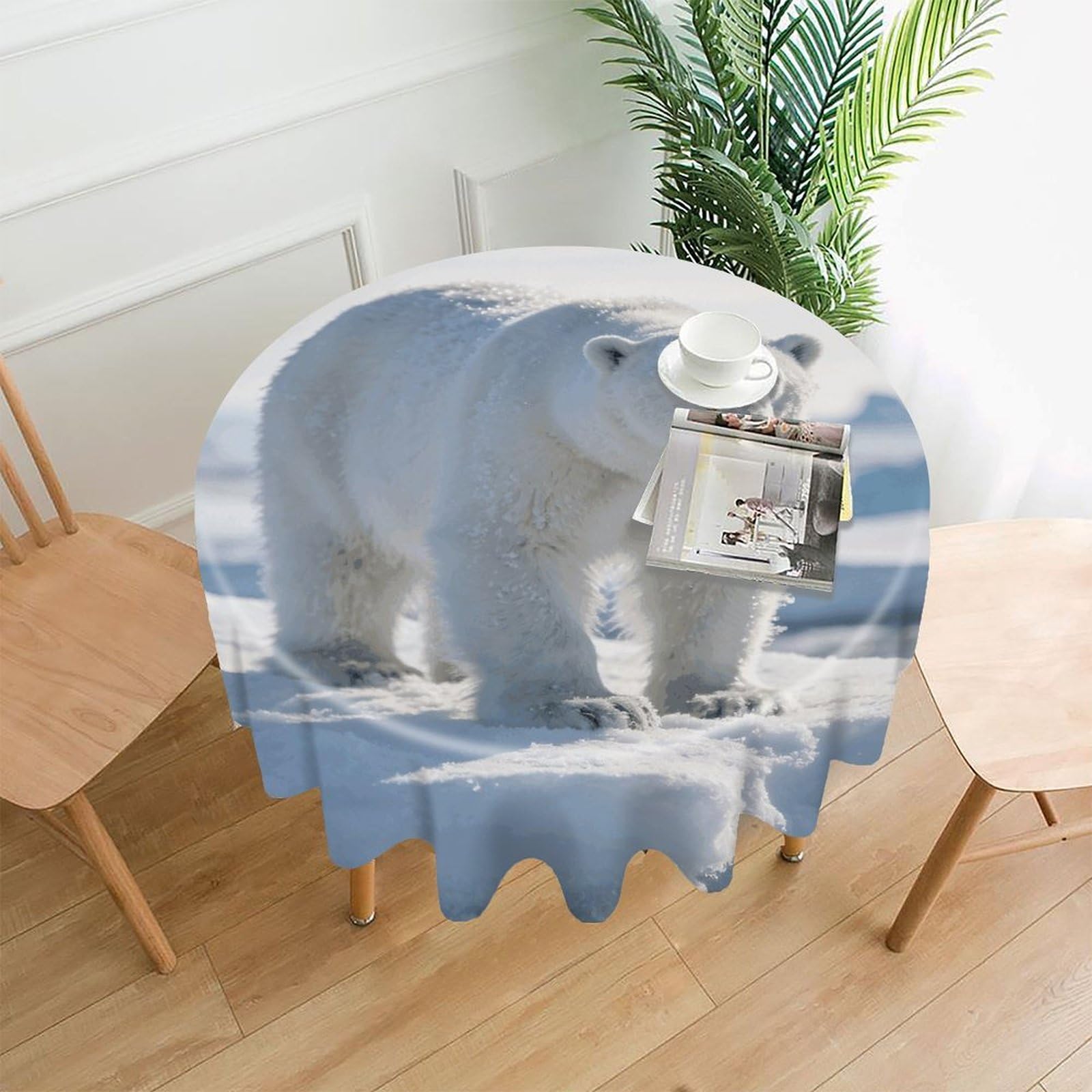 LZQPOEAS Snow Bear Tablecloth Easy to Clean Polyester Round Table Cover Washable Round Table Cloth Wrinkle-Free Circle Decoration Tablecloth for Kitchen and Dining Room 60"