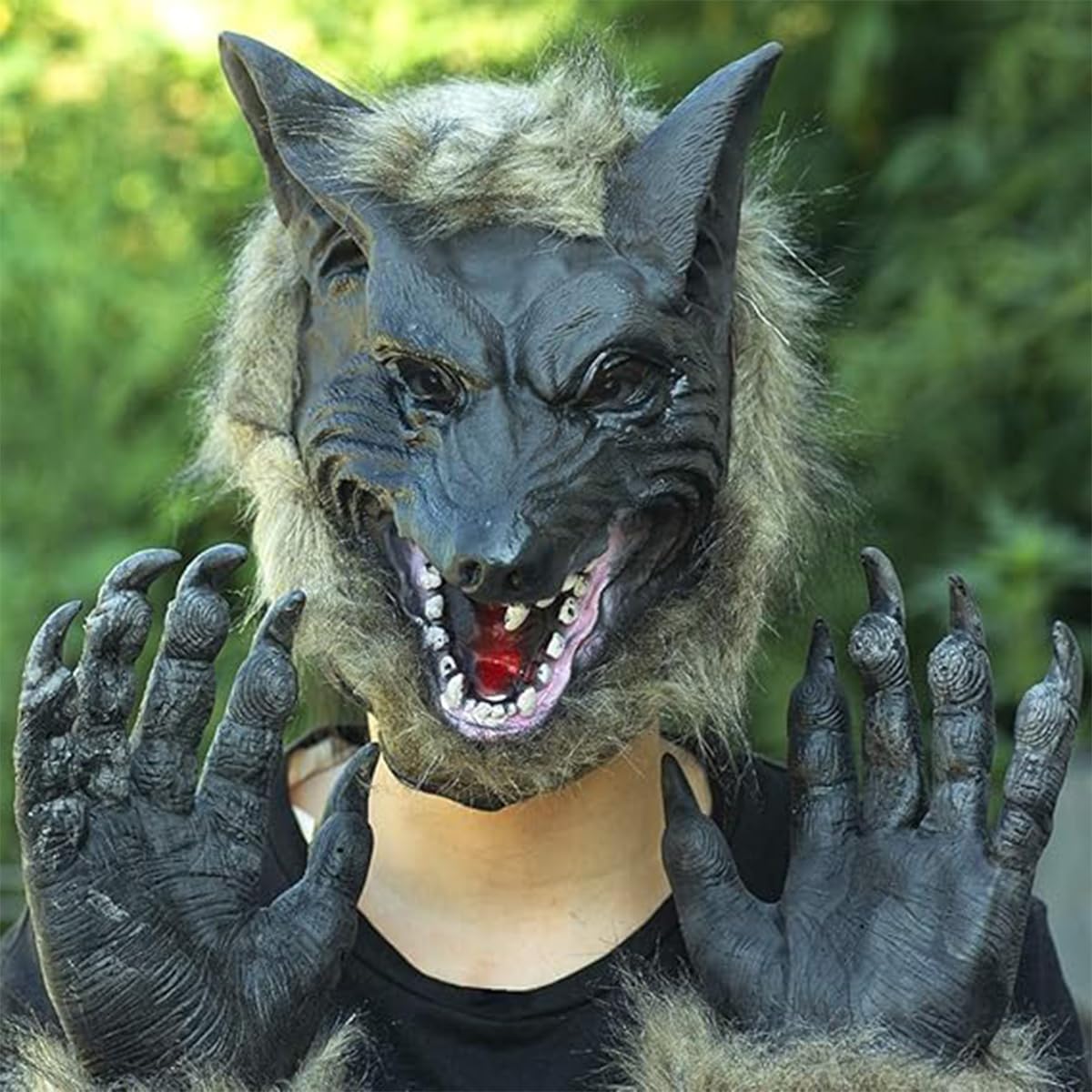 Wolf Head Mask Maschera da Lupo e Guanti da Artiglio Full Face Werewolf Maschera Halloween Horror Festume