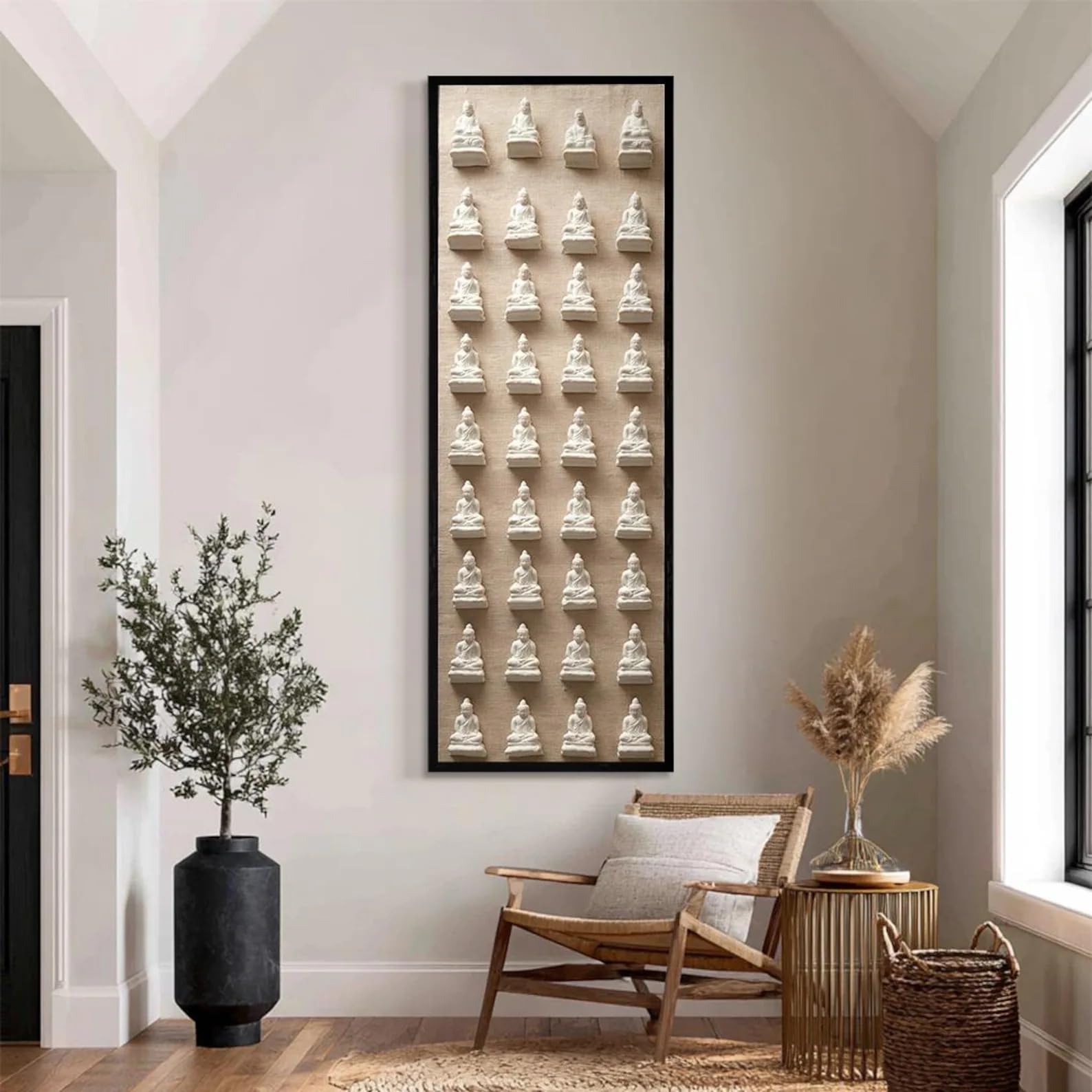 Yusuzhu Frameless Buddha Statue Canvas Wall Art - Vertical Zen Print - Tall Narrow Meditation Decor Canvas Art - Long Zen Painting Posters(55X110cm/Frameless)