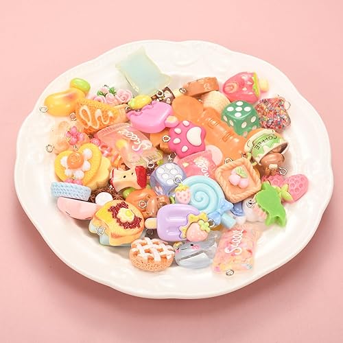 Miniatura 3 de Juego de 50 piezas de dijes de limo de resina, varios caramelos, resina, parte trasera plana, suministros para hacer manualidades y decoración para