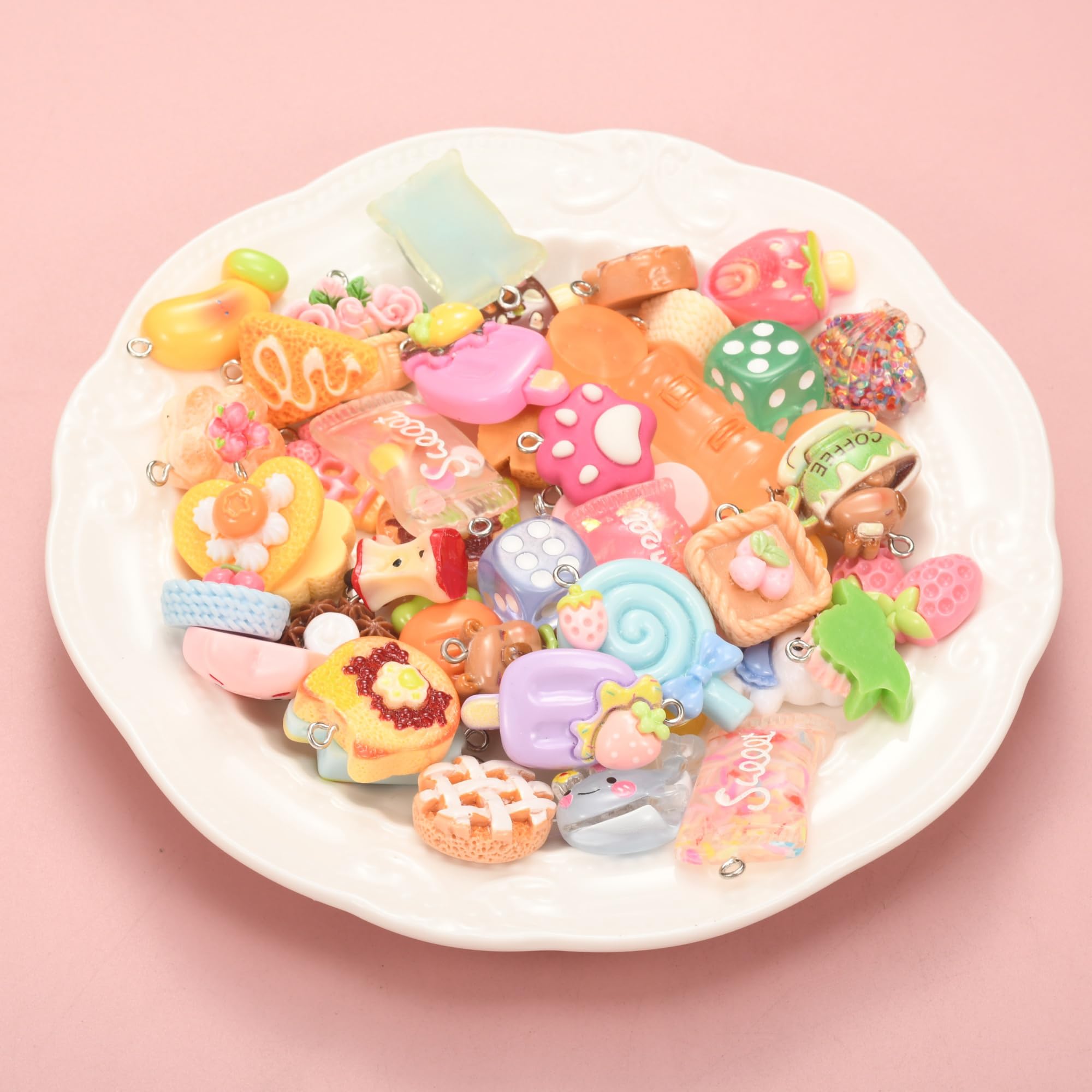 デニムリメイク☆クッションチャーム•Candyタイプ☆SMILE☺☆3個セット 50 Pieces of Slime Charm Cute Set Resin Charm Mixed Assorted