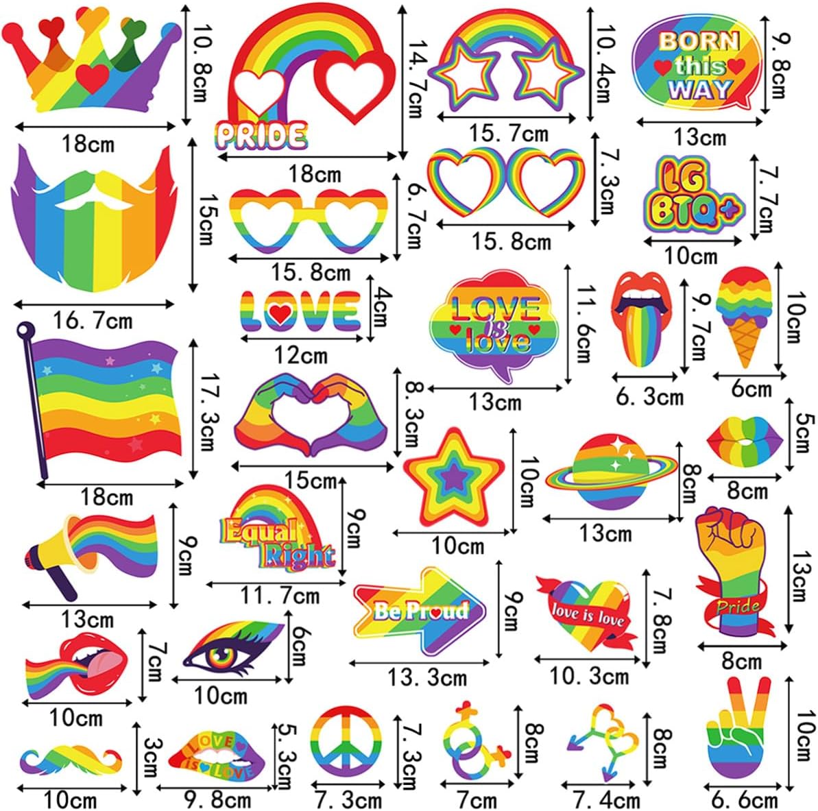 30 Pcs Pride Month Rainbow Photo Booth Props, LGBTQ Love is Love Paper Selfie Props for Pride Month Party Decoration, Gay Lesbian Party Favors