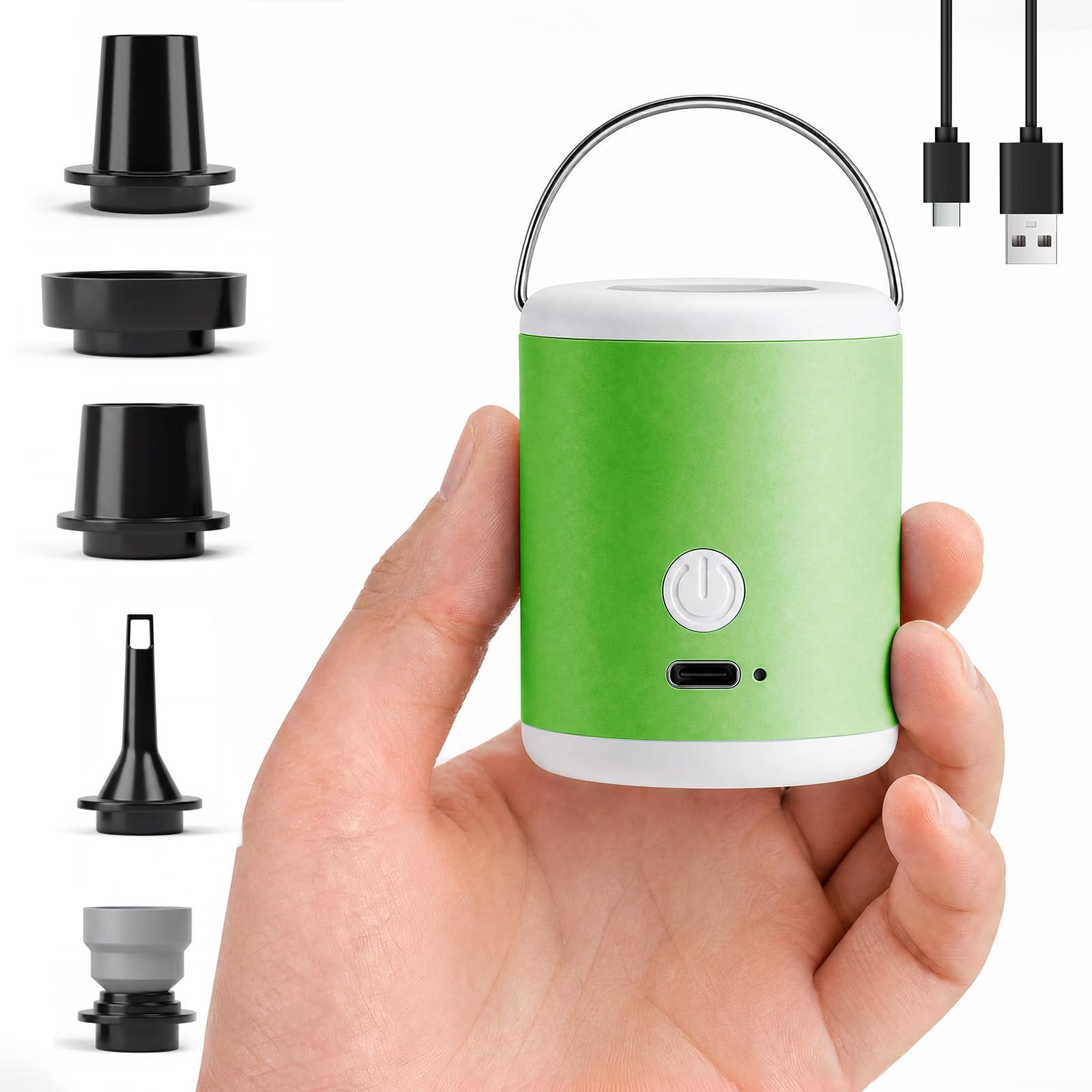 Pompe à air portable pour objets gonflables avec lumière de camping, mini pompe à matelas électrique 5,8 kPa, 1600 mAh rechargeable avec base magnétique, gonflez pour matelas de couchage, flotteurs de