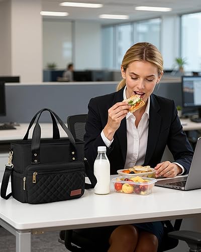 Miniatura 7 de HOTOR Lonchera para mujer, bolsa de almuerzo aislada con múltiples bolsillos, bolsa de almuerzo portátil y hielera con asas y correa ajustable para