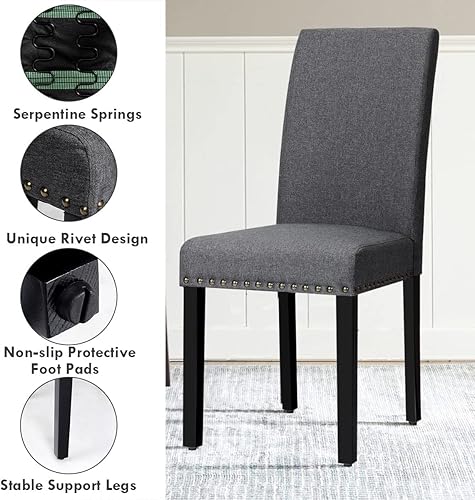 Miniatura 4 de NAFORT Sillas de comedor tapizadas con ribete de clavos, juego de 2 sillas de cocina y comedor, sillas de tela de lino de alta gama, madera maciza,