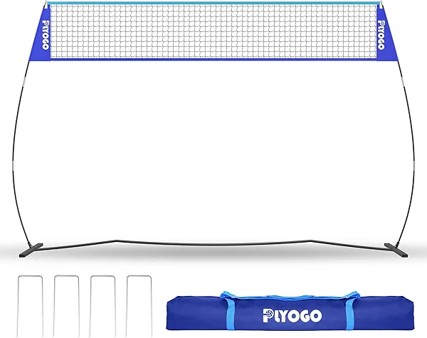 PLYOGO Volleyball Net, 14FT Freestanding Volleyball Net for Backyard, Adjustable Height and Instant Setup, Professional Portable Training Practice Set for Indoor and Outdoor with Carry Bag