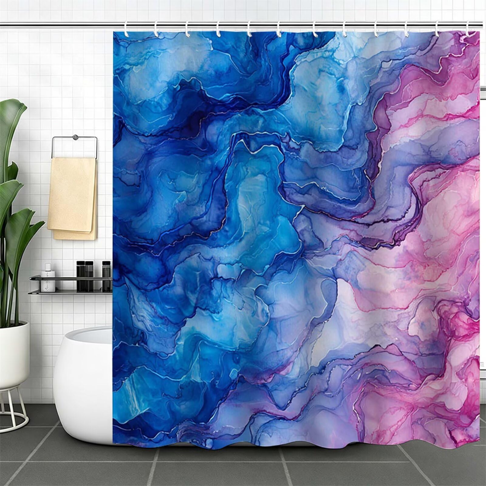 Blu pavone Tenda Doccia 240x200cm,Tenda per Doccia Tessuto Poliestere Impermeabile Asciugatura Rapida con 12 Anelli,Tende Finestra Bagno e Vasca Pieghevole per Angolare Casa Shower Curtain marmo J-708