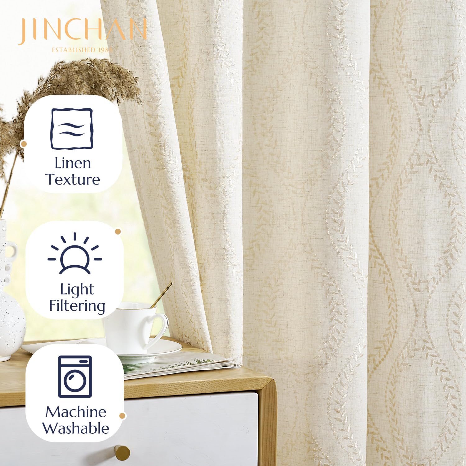 Snapklik.com : Jinchan Boho Linen Blend Curtains Farmhouse Curtains 63 ...