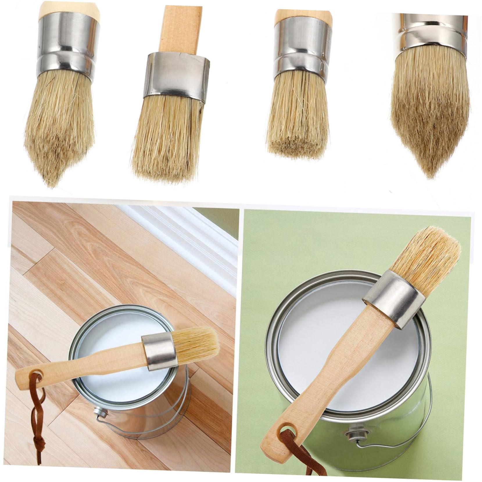Lurrose Set de Pinceaux Ronds à Poils de Sanglier, Manche Bois, 5 Pièces