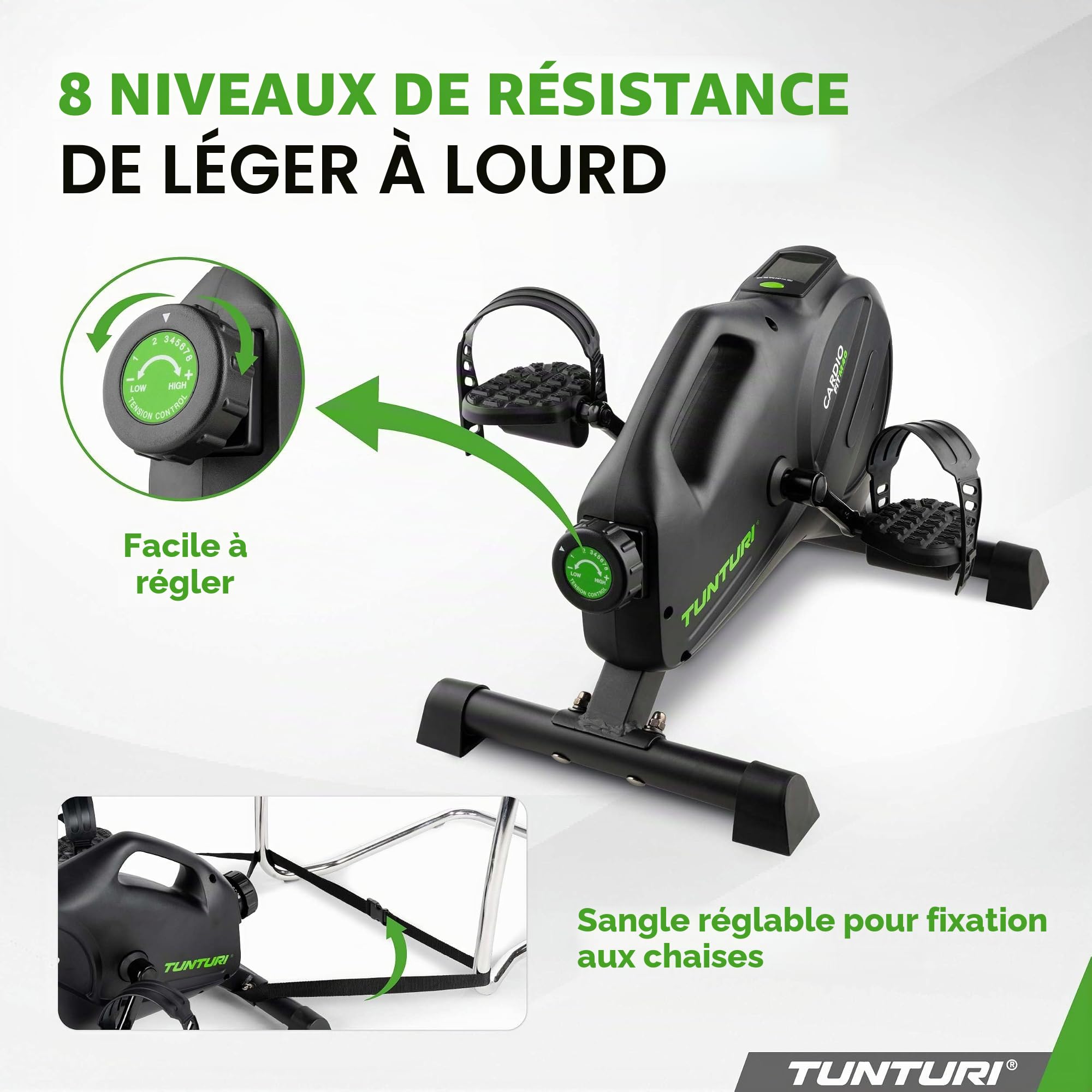 Tunturi Cardio Fit M40 Mini Vélo d'appartement entraînement des jambes et des bras résistance réglable écran LCD