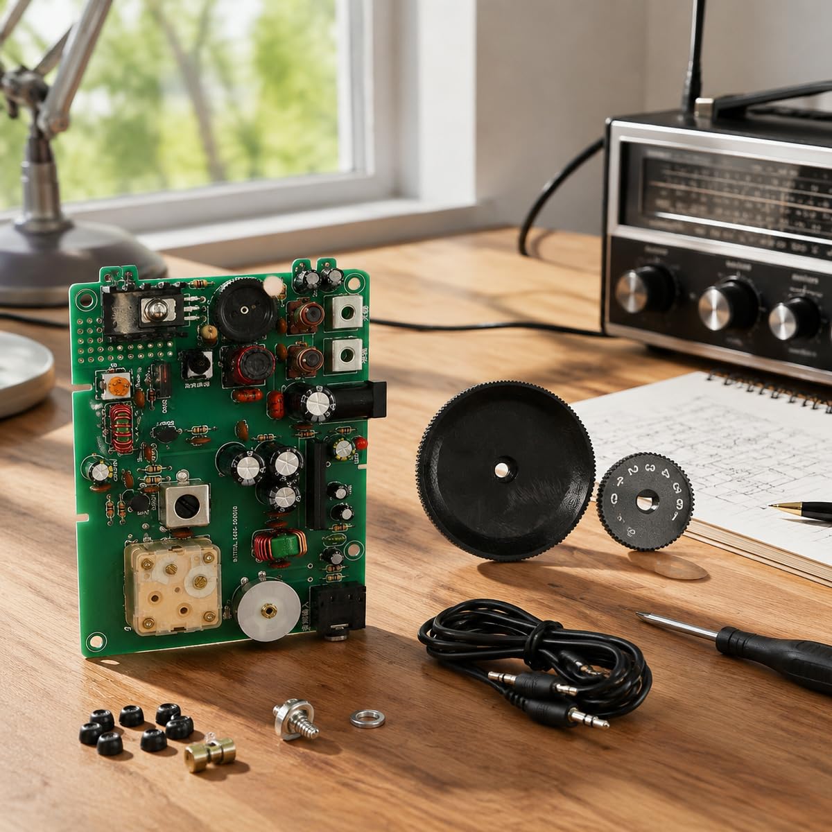 Ticha Kit trasmettitore AM, trasmettitore radio a onde medie regolabile 530-1600 KHZ fai da te per esperimenti scolastici, 20-500 MW, antenna da 2-5 m, ingresso audio da 3,5 mm, materiale PCB